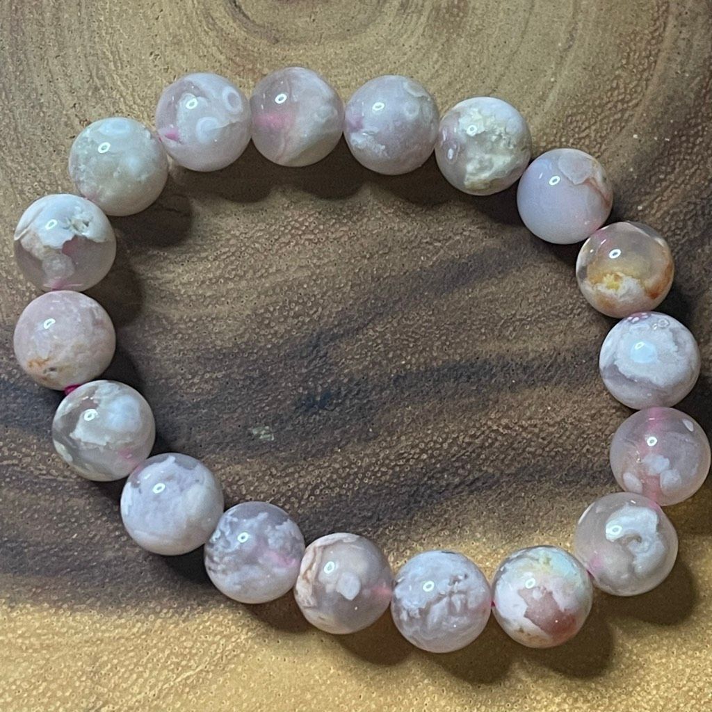 Other Flower Agate pink beaded stretch bracelet beads 7” 10mm new Size ONE SIZE - 8 Thumbnail