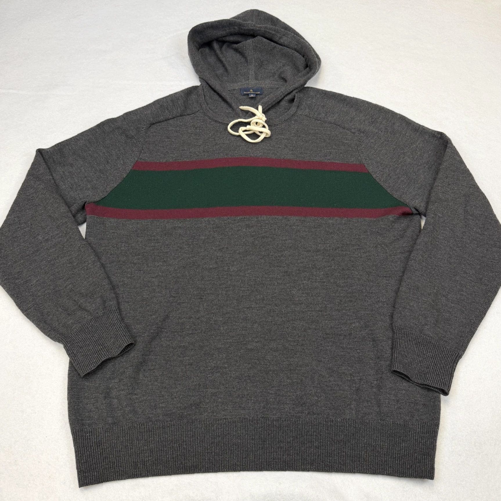 Brooks Brothers Brooks Brothers Sweater Mens XL Gray Hooded Merino Wool Stripe Knit Pullover Size US XL / EU 56 / 4 - 2 Thumbnail
