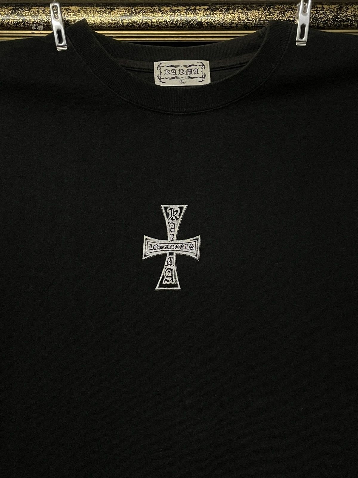 Japanese Brand Vintage 1990s Japan Karma Tribal Cross Gothic Style Tshirt Size US M / EU 48-50 / 2 - 9 Thumbnail