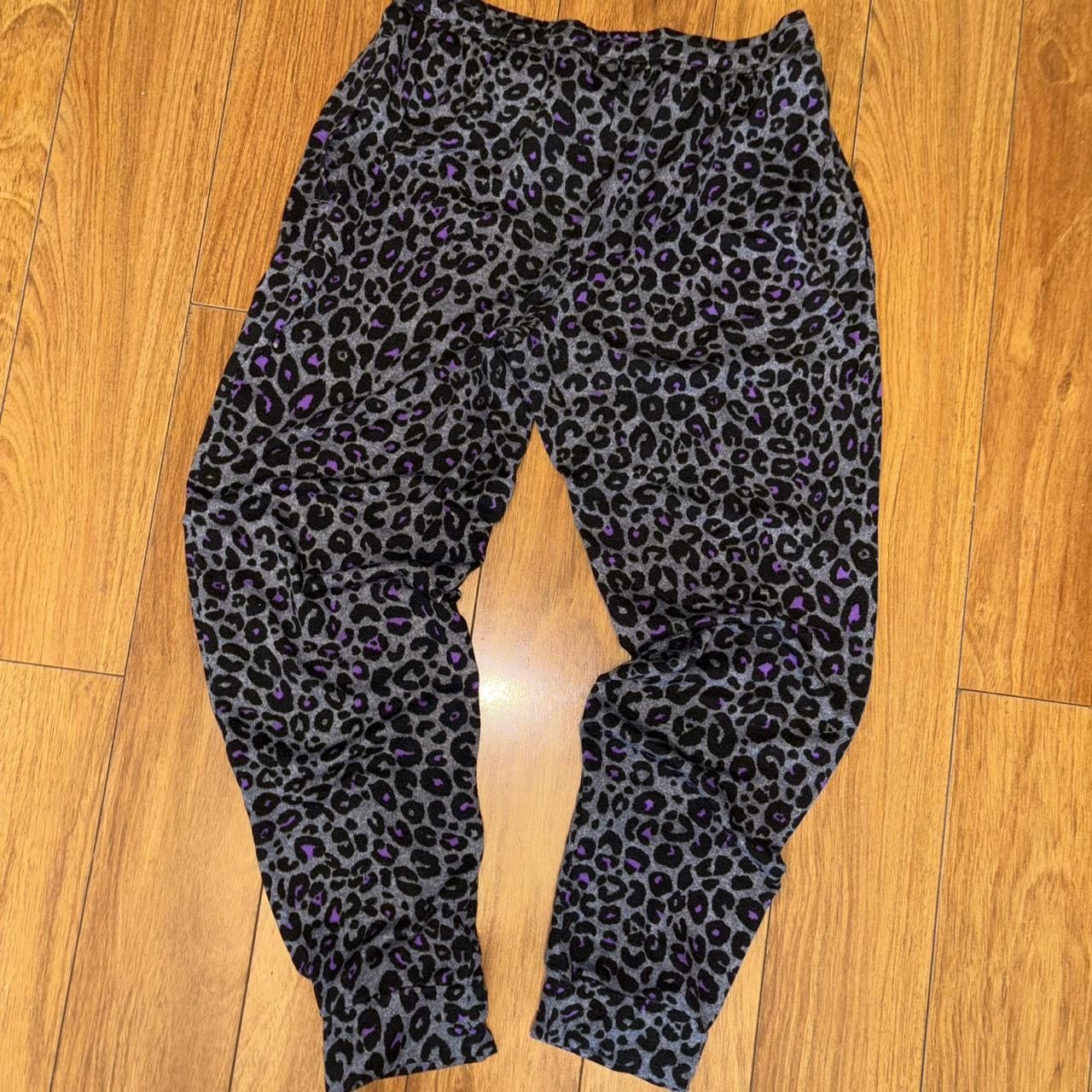 Vera Wang Purple & black leopard print joggers with drawstring waist Size 30" / US 8 / IT 44 - 5 Thumbnail