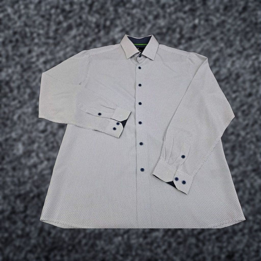Vintage Tom Baine Mens Shirt XL Slim Performance Collection White/Blue dots Polka Dot All Seasons Button-Up 17-17.5 #6236 Size US XL / EU 56 / 4 - 1 Thumbnail