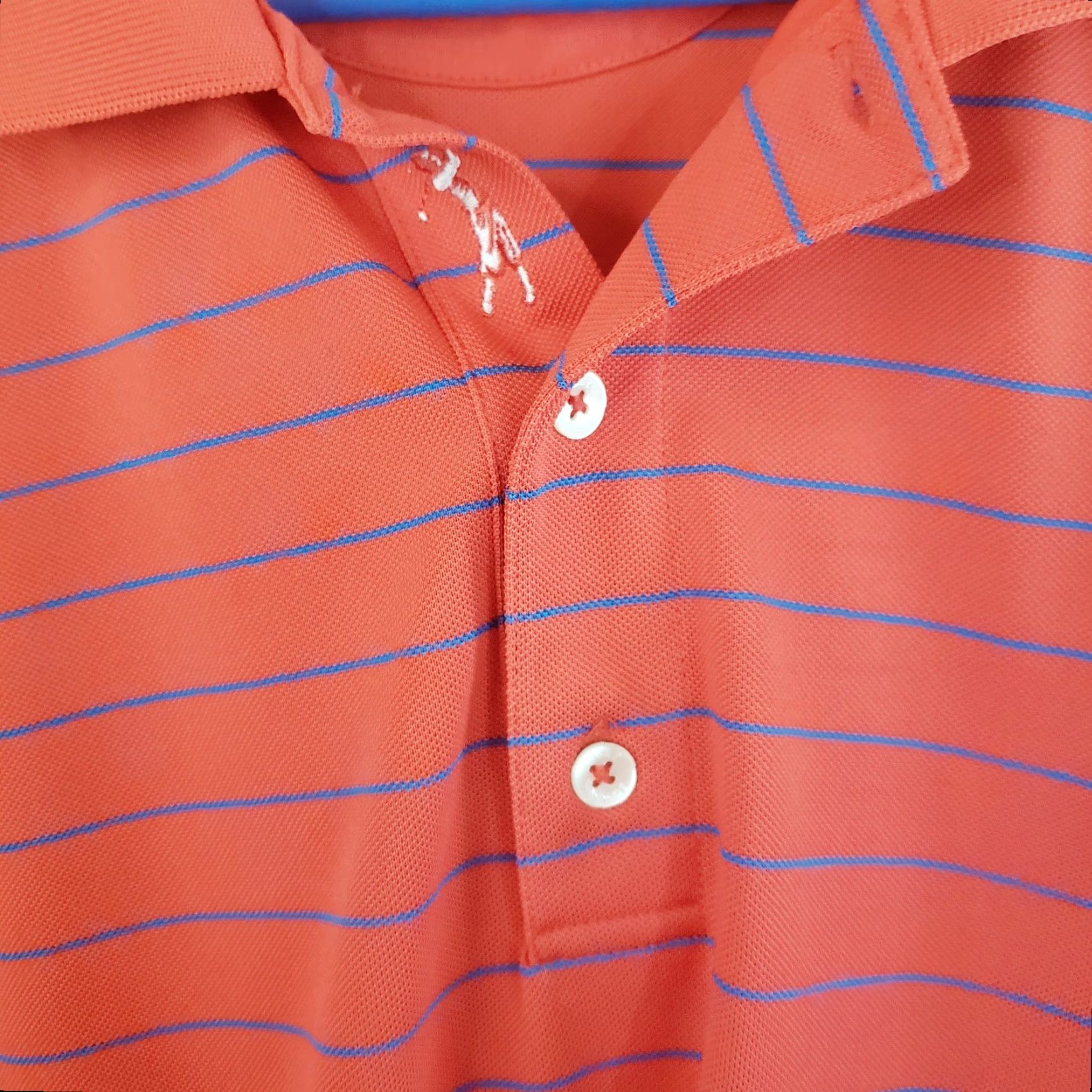 Vintage Bobby Jones Performance Polo GolfShirt Men's XL Orange Blue Stripe Short Sleeve Collared Button Stay Classic Polo Shirt Spring Island Logo Size US XL / EU 56 / 4 - 7 Thumbnail