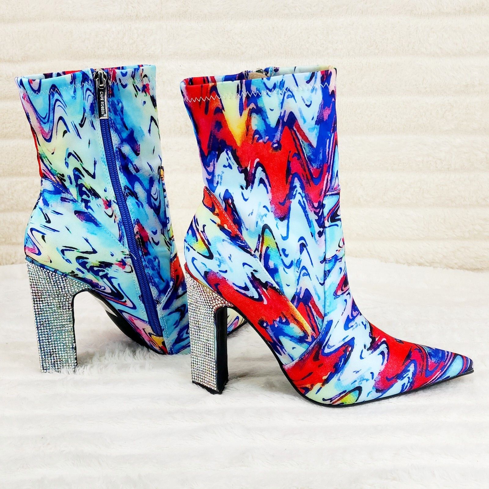 Other Regal Multi Color Print Stretch Upper Rhinestone Heel Ankle Size US 9 / IT 39 - 4 Thumbnail