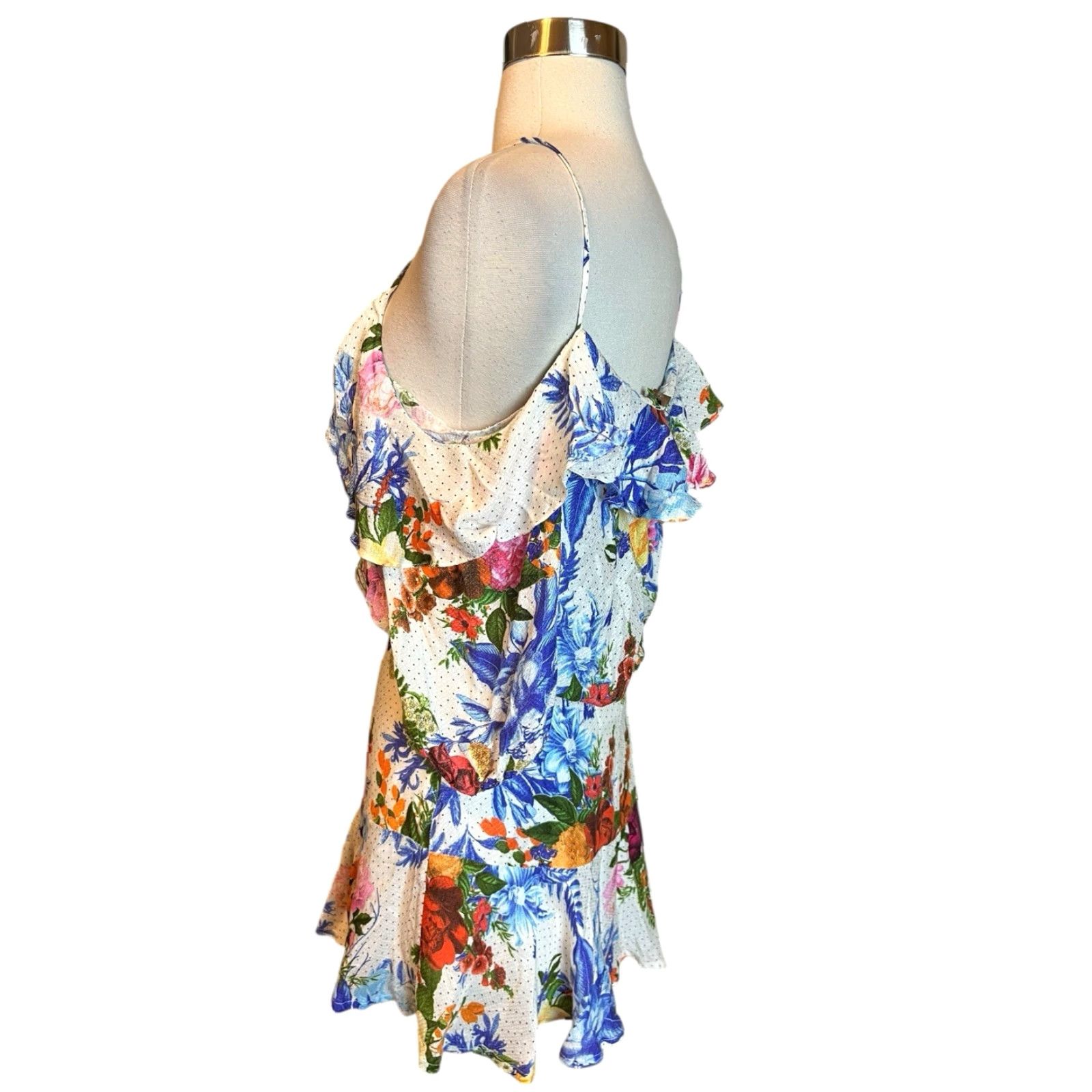 FARM Between Flowers Dress Small White Colorful Floral Mini