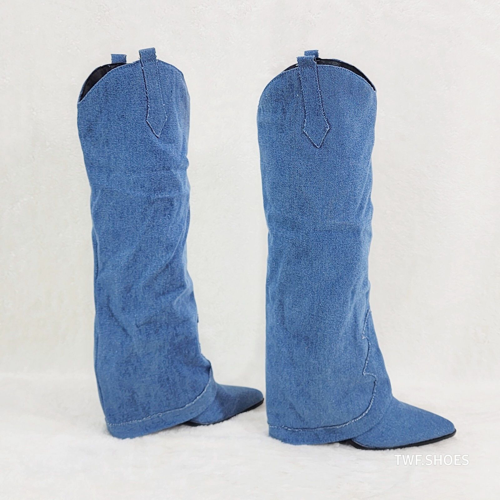 Other Rough Cut Denim Skirted Fold Over Country Western Knee High Size US 6 / IT 36 - 3 Thumbnail