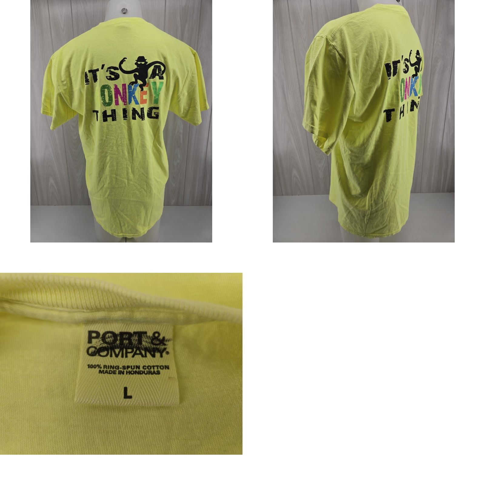 Port & Company VINTAGE Port & Company Roatan Honduras Shirt Mens Large Neon Yellow Short Sleeve Monkey Shirt Mens Large Neon Yellow Short Sleeve Monkey Size US L / EU 52-54 / 3 - 8 Thumbnail