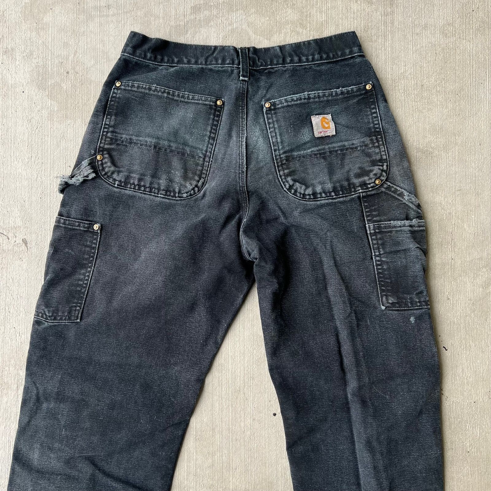 Carhartt × Vintage Carhartt faded black THRASHED double knee work wear pants Size US 28 / EU 44 - 6 Thumbnail