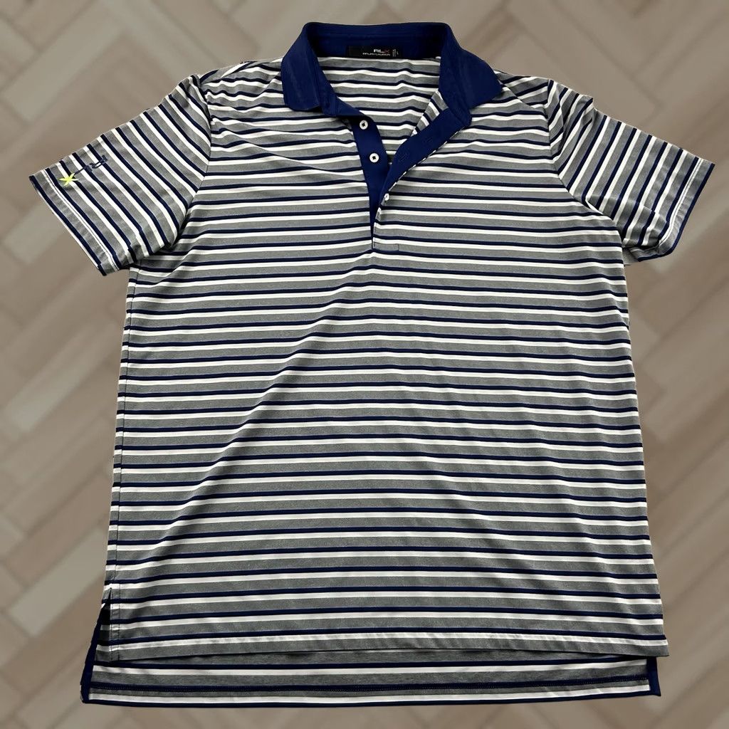 RLX Ralph Lauren RLX Ralph Lauren Short Sleeve Striped Golf Polo Shirt Mens L Blue Gray Size US L / EU 52-54 / 3 - 1 Thumbnail