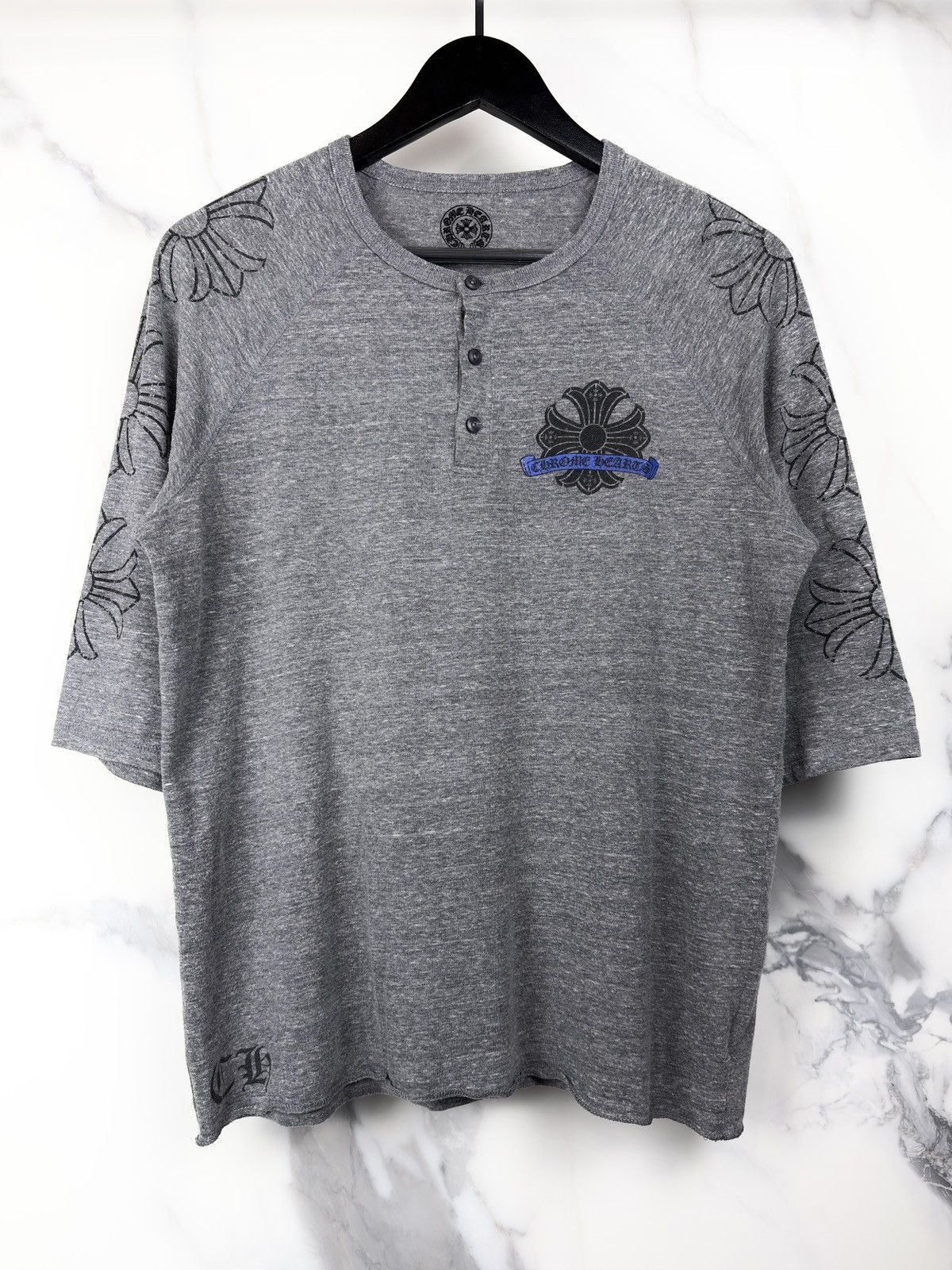 Chrome Hearts Chrome Hearts Vintage Plus Cross Button Henley Raglan Tshirt Size US L / EU 52-54 / 3 - 1 Thumbnail