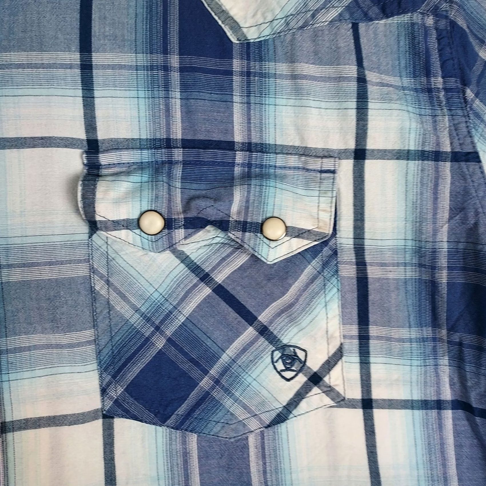 Ariat Ariat Western Snap Shirt Mens XXL Tall Blue Plaid Short Sleeve Button-Up Pocketed Cotton Woven Regular Fit Collared N/A Size US XXL / EU 58 / 5 - 3 Thumbnail