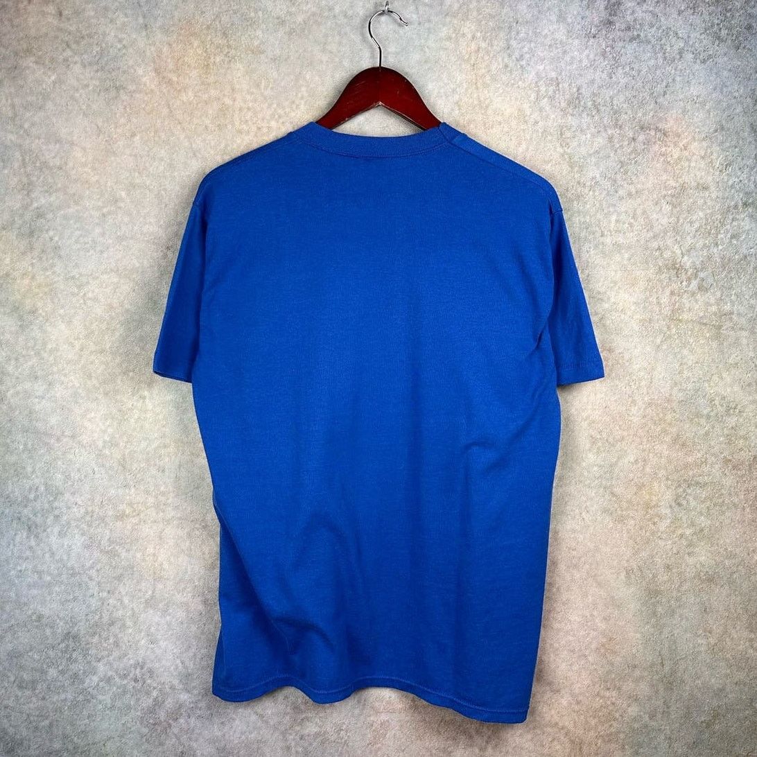 DC Comics × Russell Athletic × Vintage Vintage 80s DC Comics Superman T Shirt Sz L Blue USA Made Size US L / EU 52-54 / 3 - 3 Thumbnail
