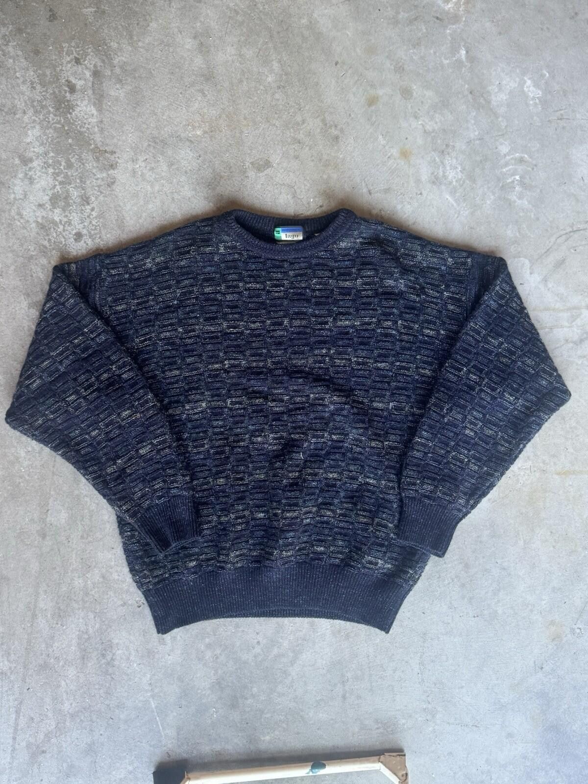 Vintage Vintage 90s Lago Italian Knit Sweater Blue Basketweave L Size US L / EU 52-54 / 3 - 1 Thumbnail
