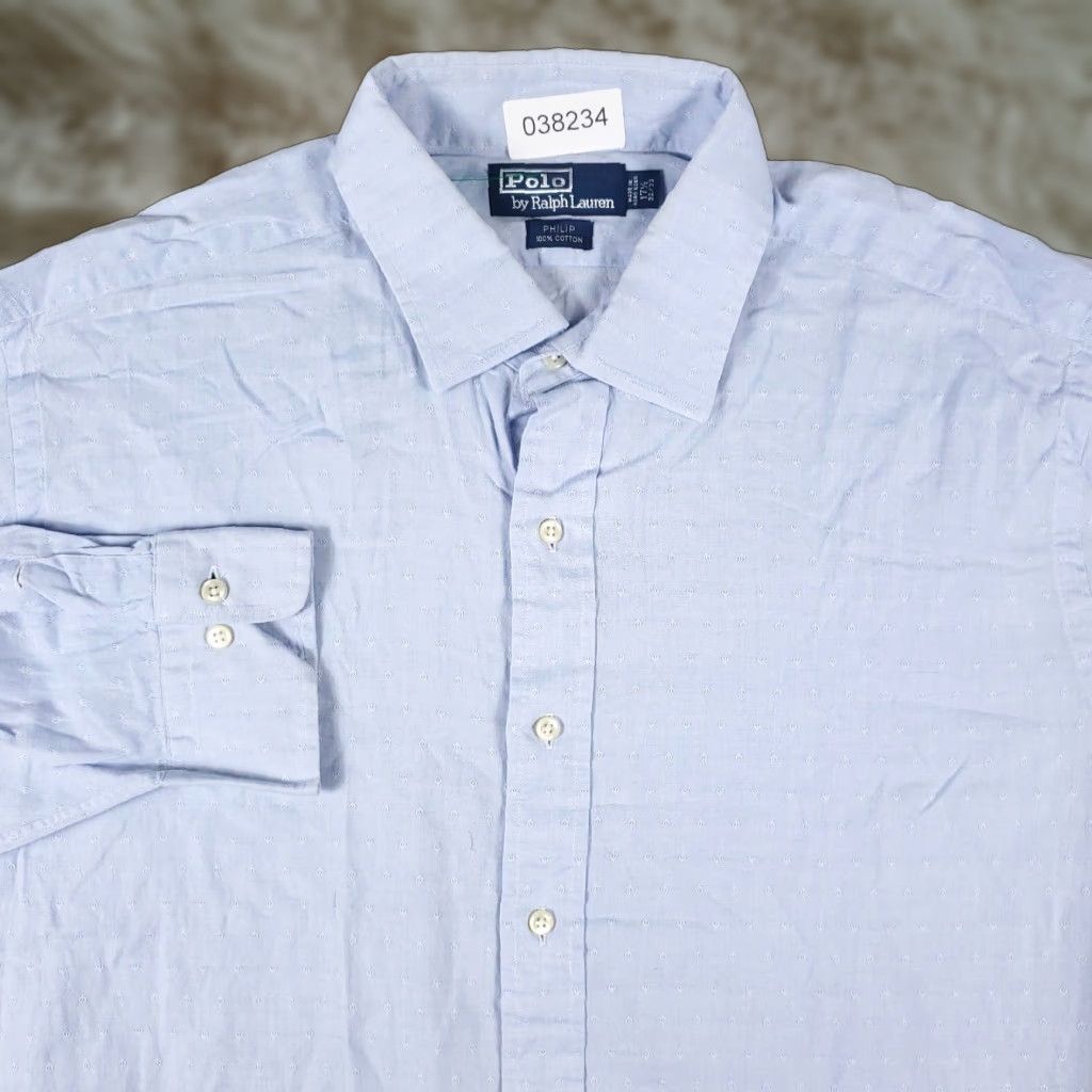 Ralph Lauren Ralph Lauren Shirt Mens 17.5 Blue Dress Button Up Long Sleeve Shirt Dress Shirt Button-Down 17.5 Overall Blue Mens Size 46R - 1 Thumbnail