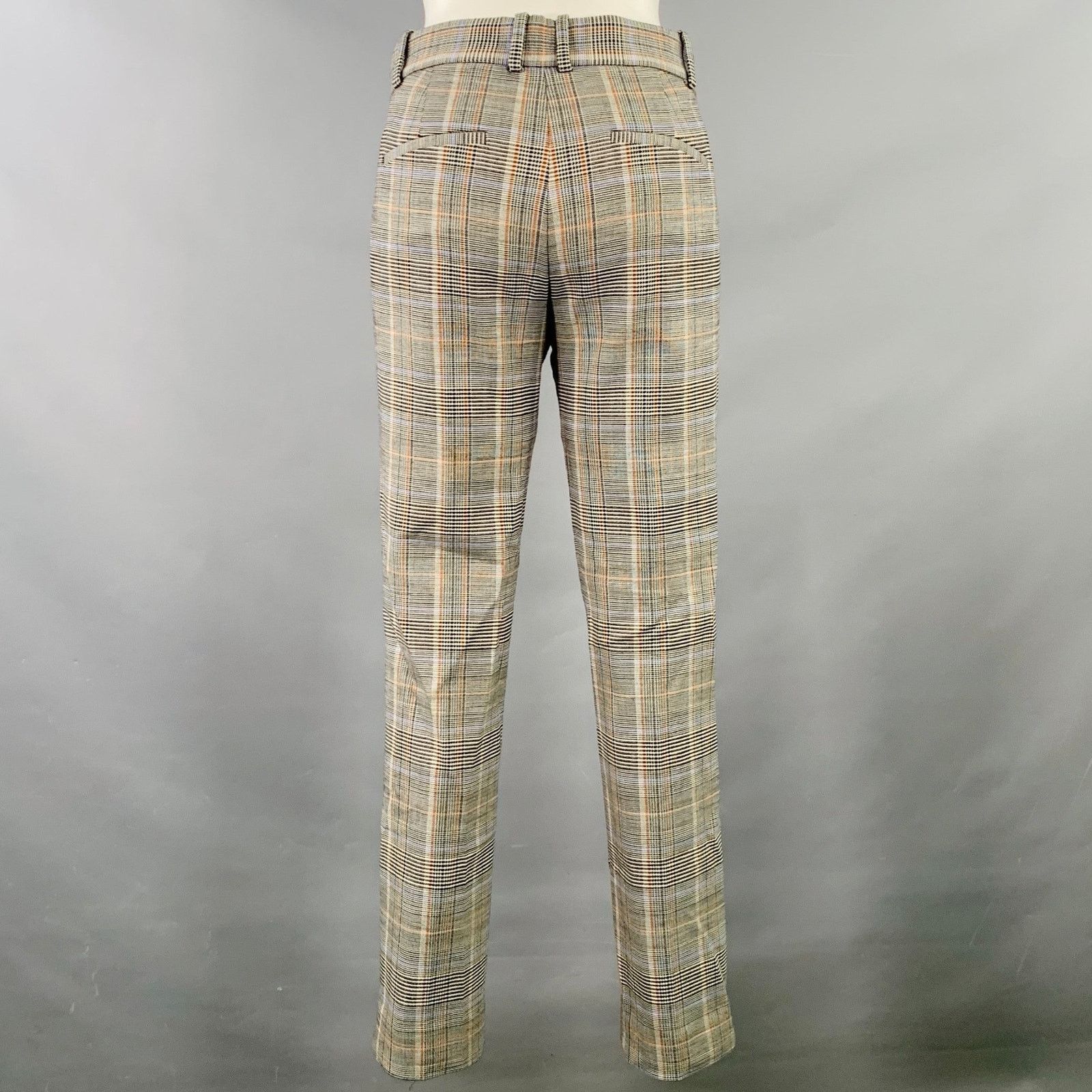 Theory Black White Orange Virgin Wool Blend Glenplaid Dress Pants Size 26" / US 2 / IT 38 - 3 Thumbnail