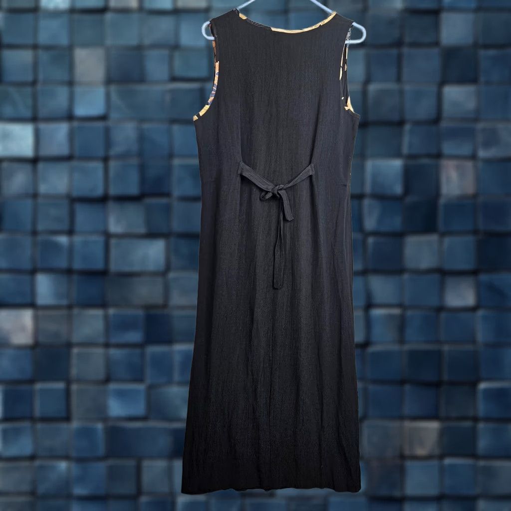 Vintage Dressing Clio Vintage Black Maxi Dress Women's M Sleeveless Floral Trim Round Neck A-Line Long Casual Party/Cocktail Size M / US 6-8 / IT 42-44 - 1 Thumbnail