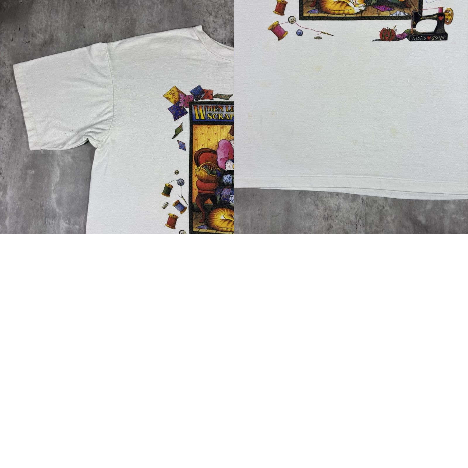 Vintage VINTAGE Women’s Knitting Art T Shirt 90s Single Stitch XL White Cotton Graphic Print Crew Neck Short Sleeve Size XL / US 12-14 / IT 48-50 - 8 Thumbnail