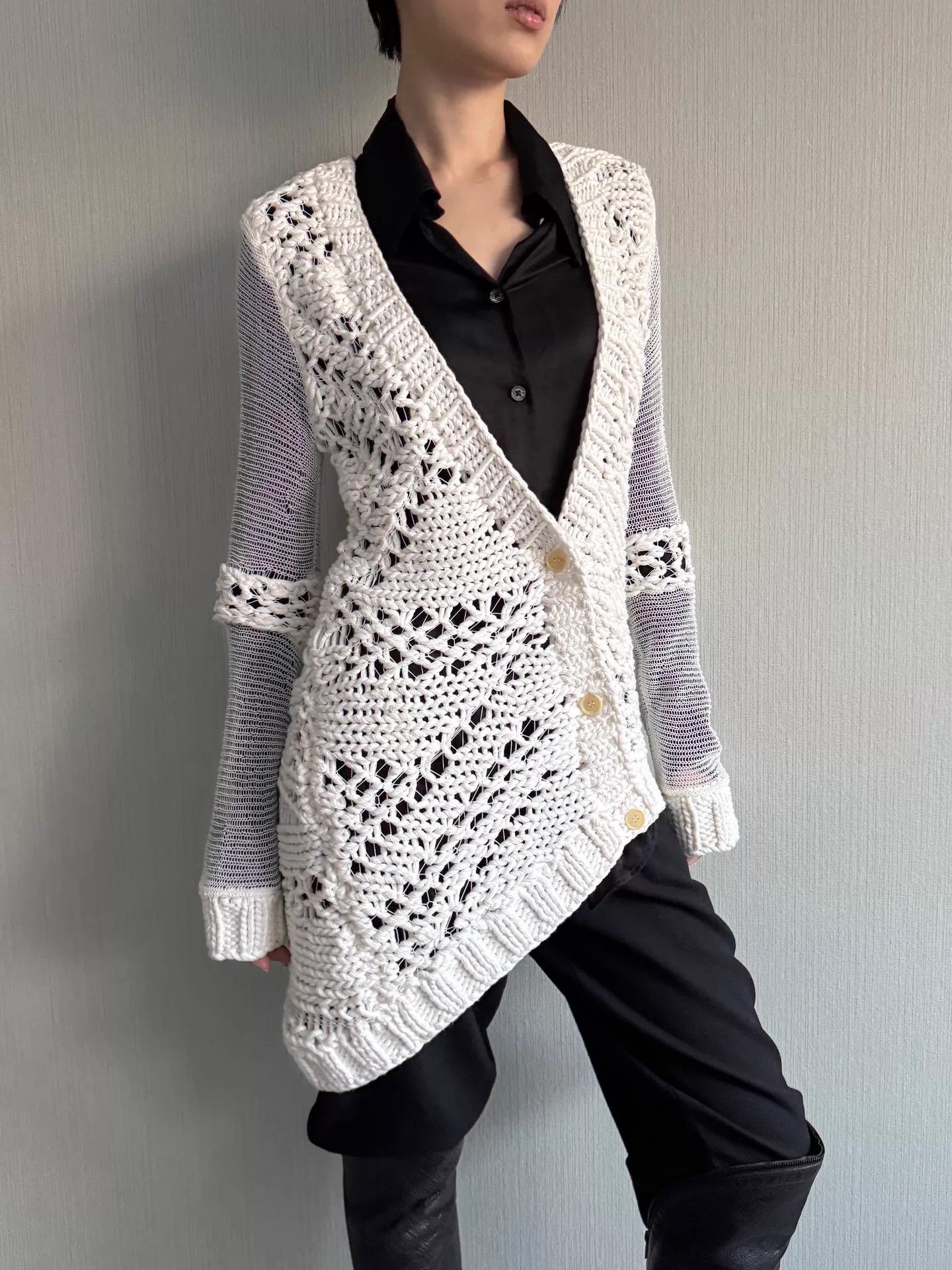 Helmut Lang Helmut Lang Open Knit Multi-Stitch Irregular Sweater S Size S / US 4 / IT 40 - 2 Thumbnail