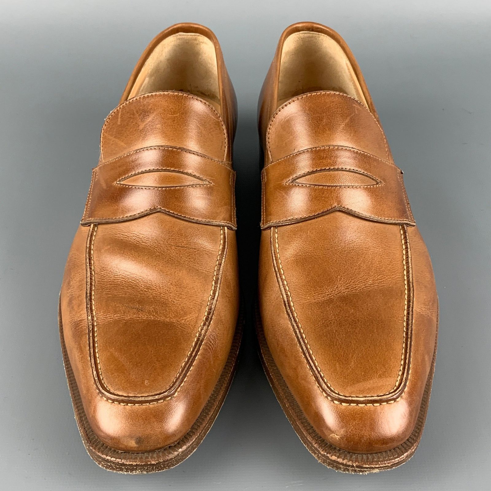 GRAVATI for WILKES BASHFORD Tan Leather Slip On Loafers