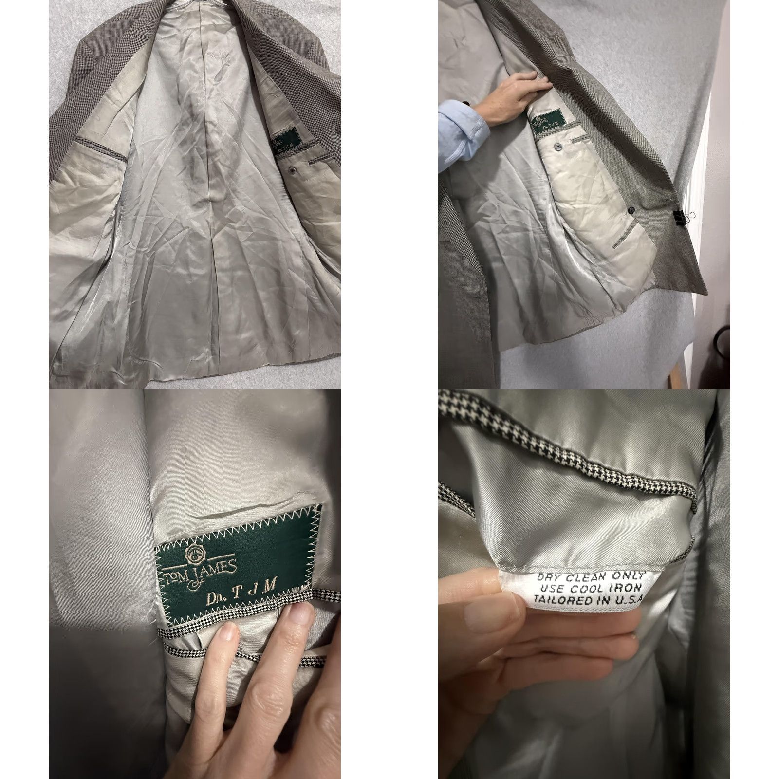 Doublet VINTAGE Tom James Suit Jacket Mens 46L Gray Check Double Breasted Long Big Tall Size 46R - 8 Thumbnail
