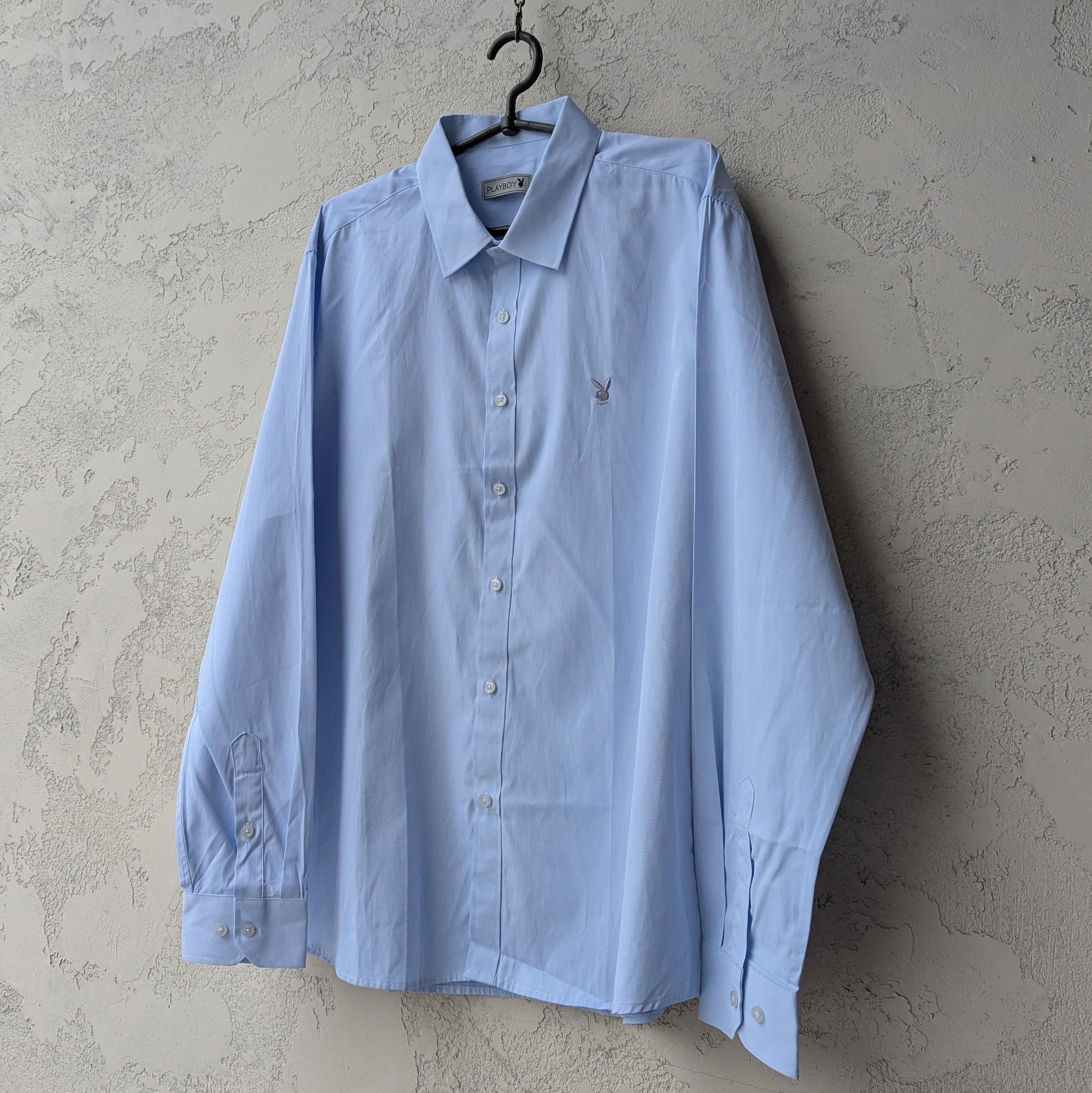 Playboy Playboy Vintage Light Blue Dress Shirt Subtle Bunny Logo Size US XXL / EU 58 / 5 - 7 Thumbnail