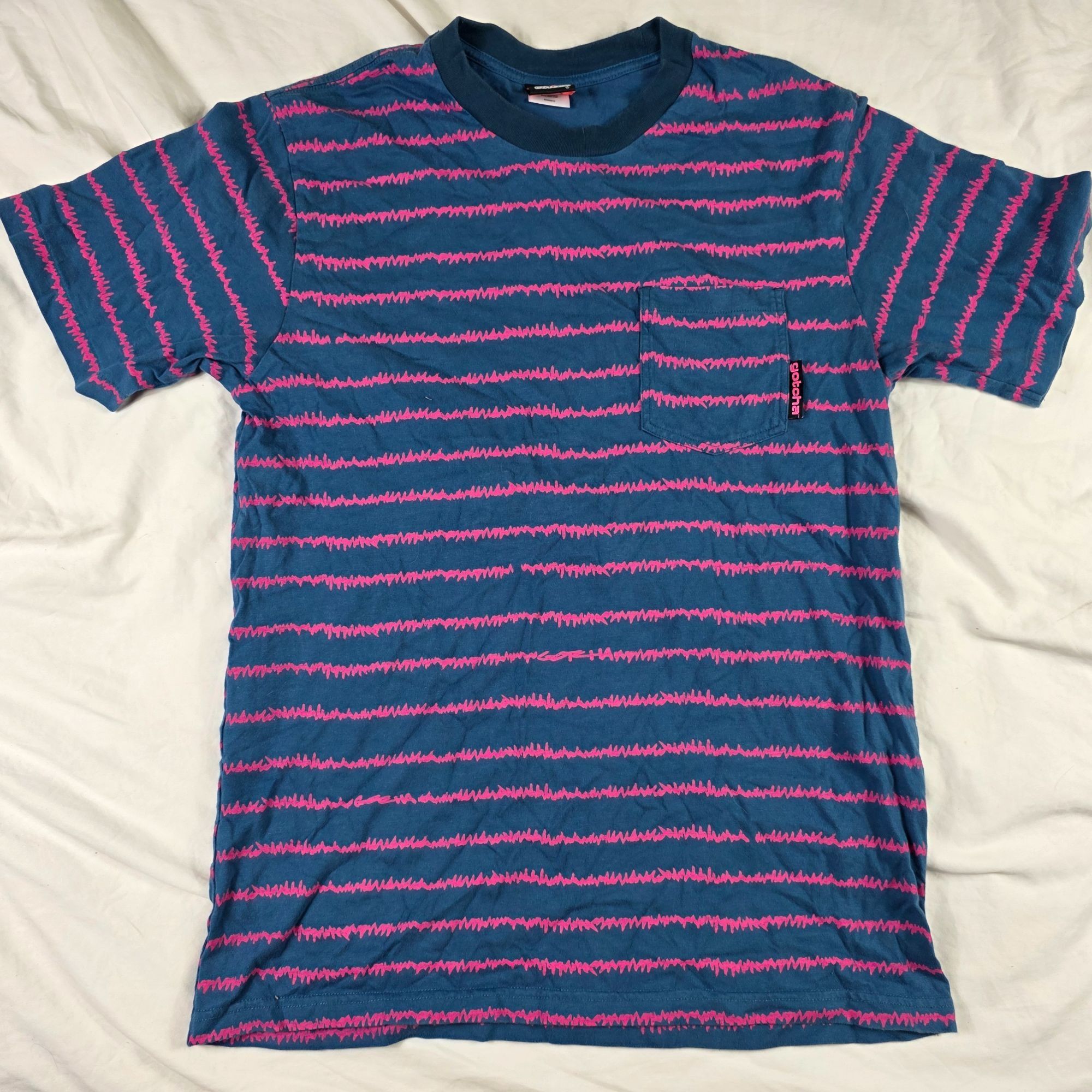 Gotcha Gotcha Mens Medium Blue Pink Stripe Pocket Tee Casual Short Size US M / EU 48-50 / 2 - 1 Thumbnail