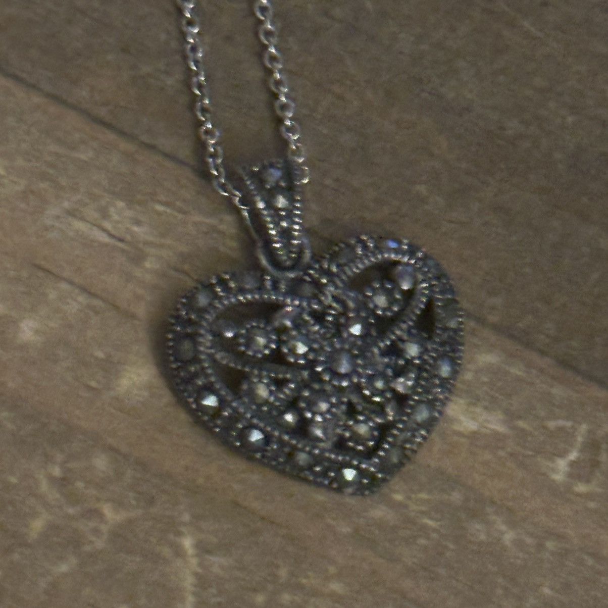 Vintage 925 Italy marcasite heart pendant necklace Size ONE SIZE - 3 Thumbnail
