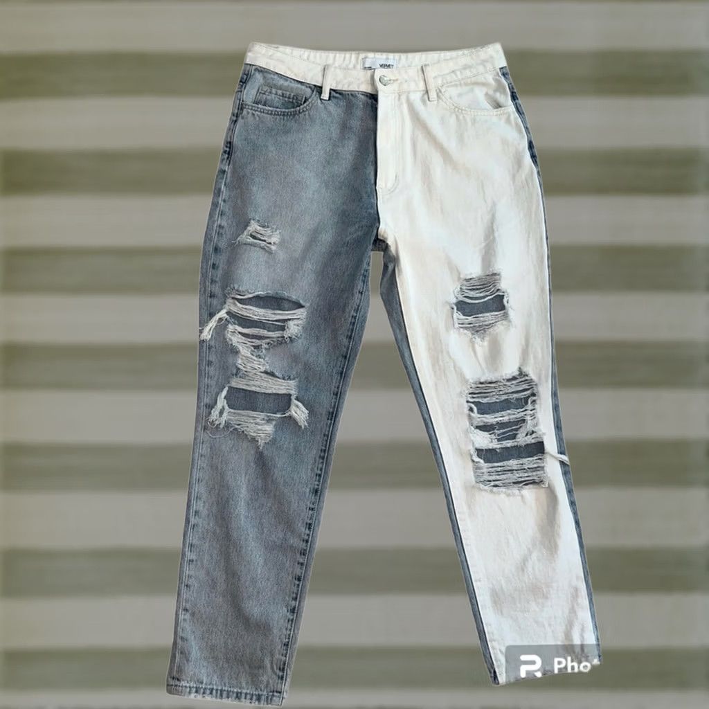 Vintage Vervet Jeans Shirt Women 24 Two Tone Distressed V2804 White Blue Two Tone Jeans Distressed Blur White Vervet Women 24 Size 42" / US 20 - 1 Thumbnail