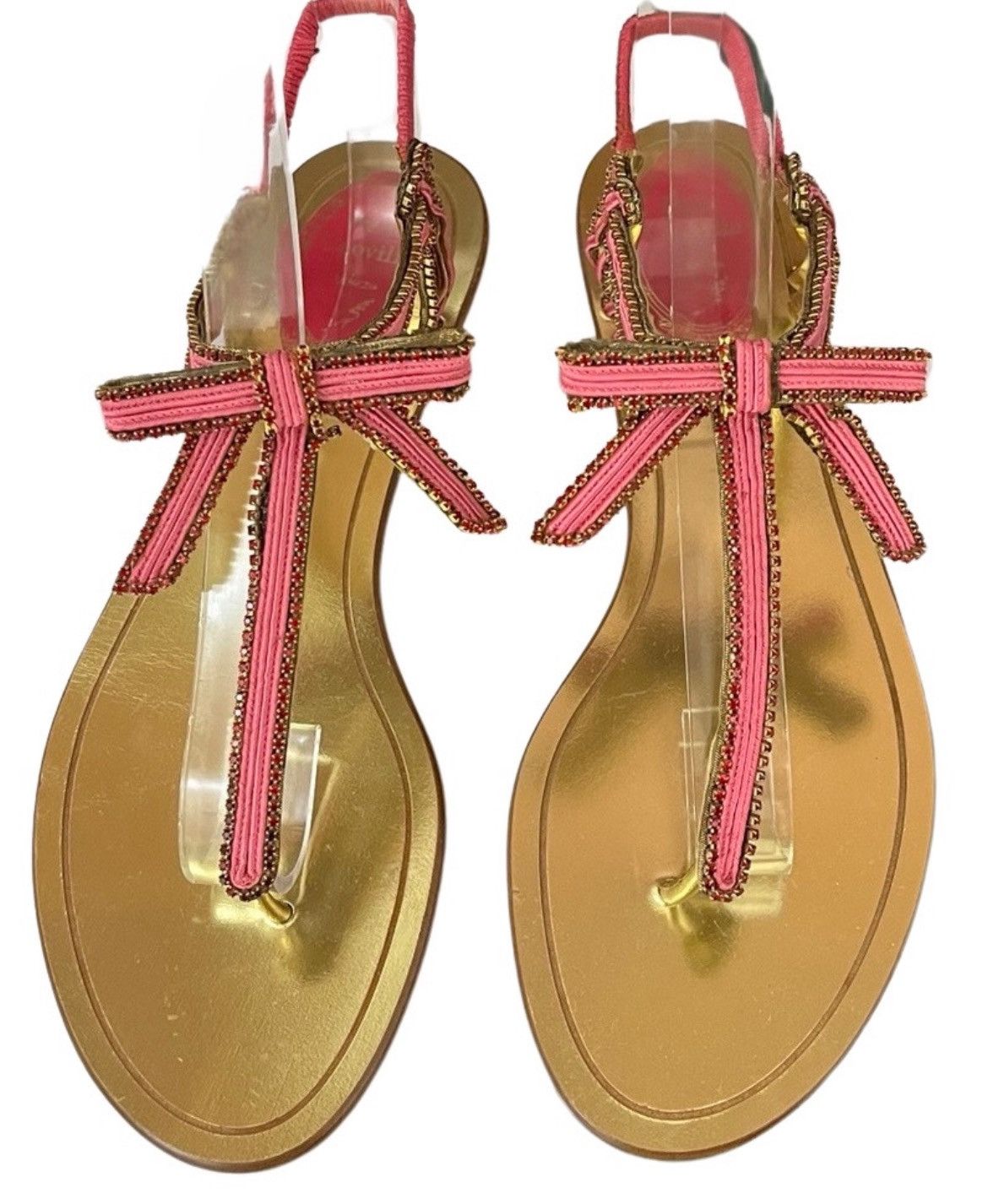 Rene Caovilla Rene Caovilla Gold & Pink Bow-Embellished Sandals Size US 7.5 / IT 37.5 - 1 Thumbnail