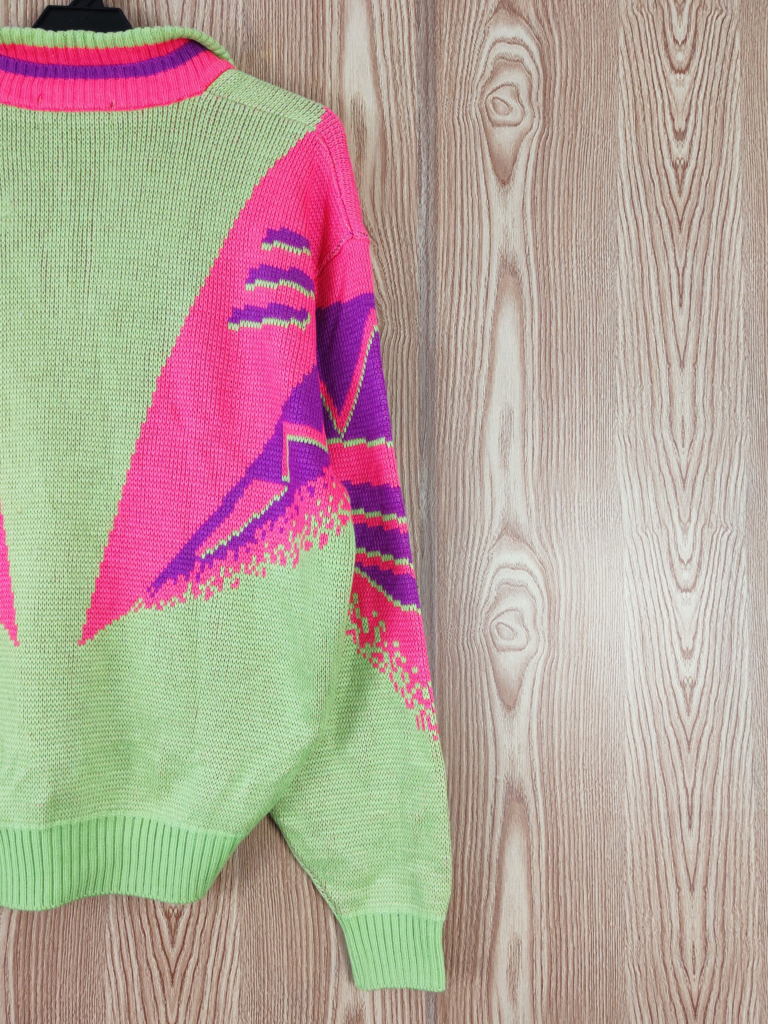 Vintage Fablice Green Pink art vintage Knitwear Sweatshirts #W818 Size US L / EU 52-54 / 3 - 10 Thumbnail