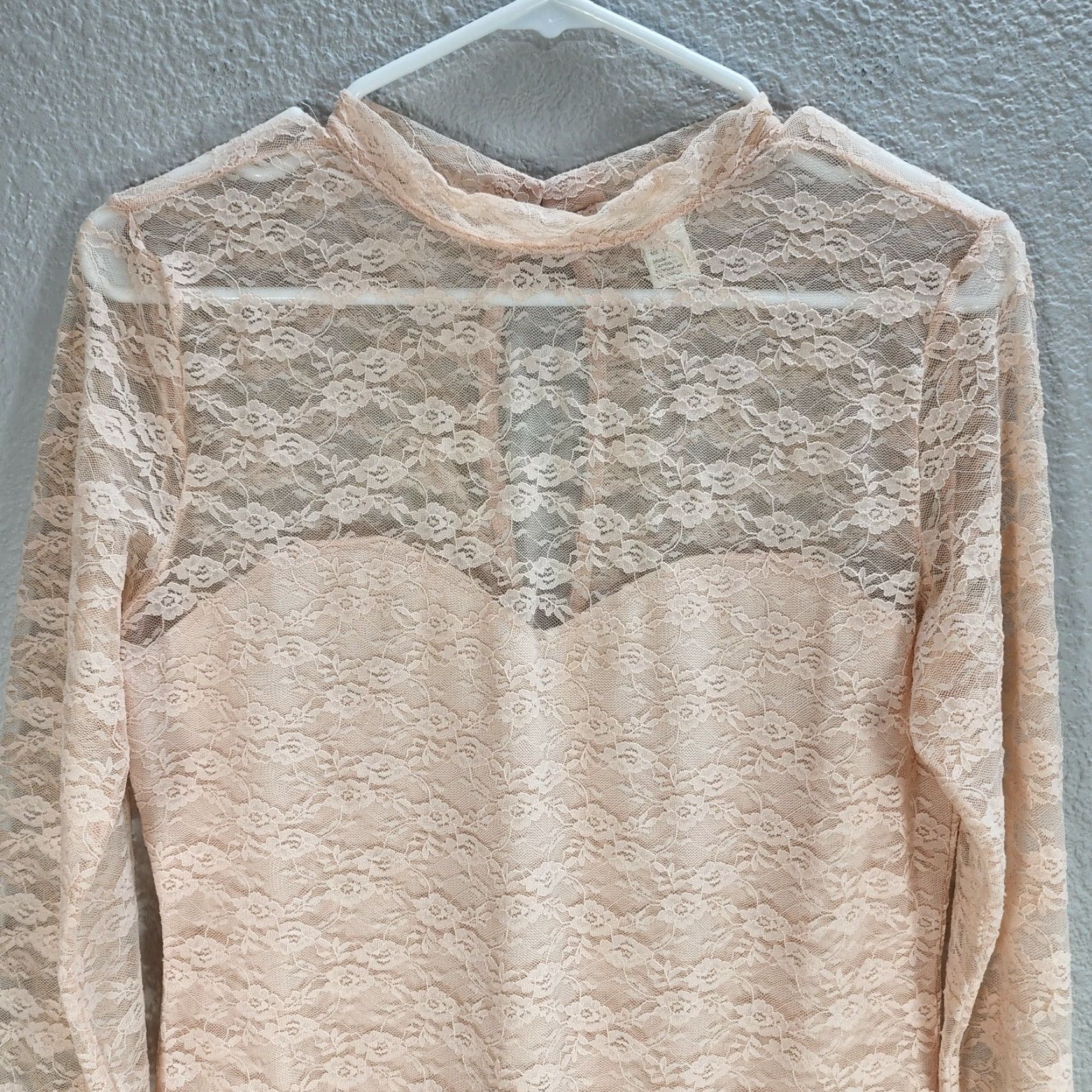 H&M H&M Peach Lace Shirt Blouse Long Sleeve Mock Neck Women Size M Slim Cotton Blend Size M / US 6-8 / IT 42-44 - 3 Thumbnail