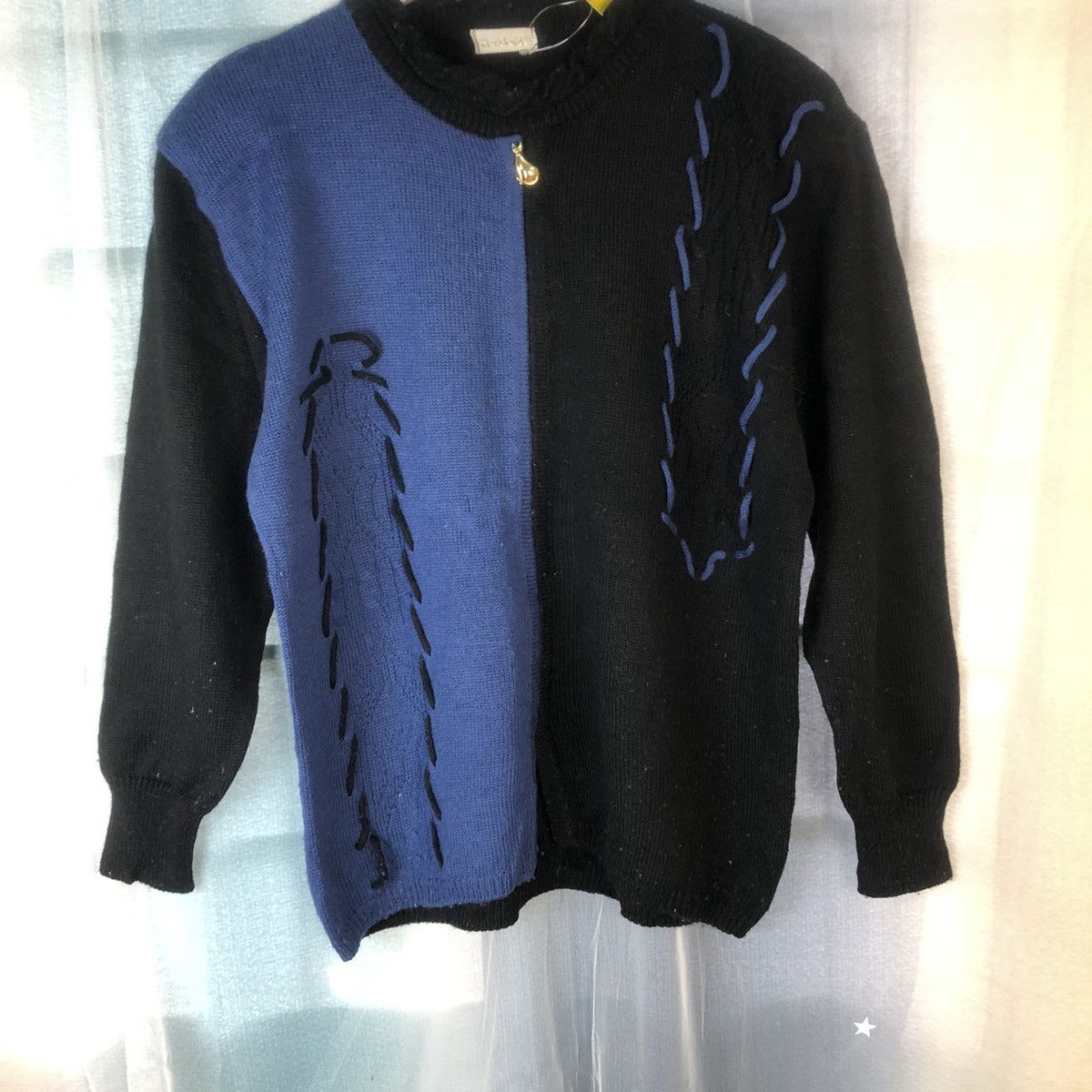 Homespun Knitwear Run Pariele Black Blue Patterned Cardigans #7412 Size M / US 6-8 / IT 42-44 - 3 Thumbnail
