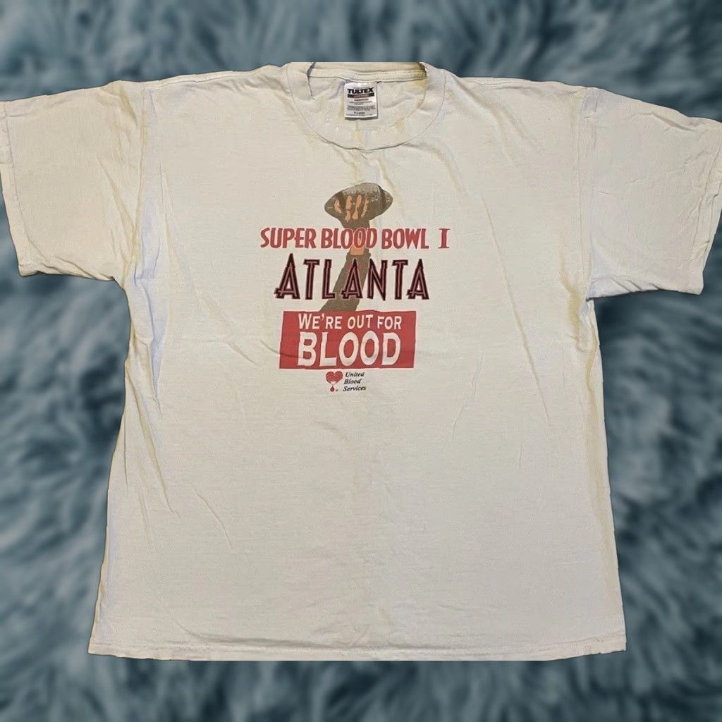 Vintage VINTAGE 90s Atlanta Super Blood Bowl Shirt XL White Nurse Doctor Grunge Funny Joke Distressed Humor Medical Blood Donor T-Shirt Men Size US XL / EU 56 / 4 - 1 Thumbnail