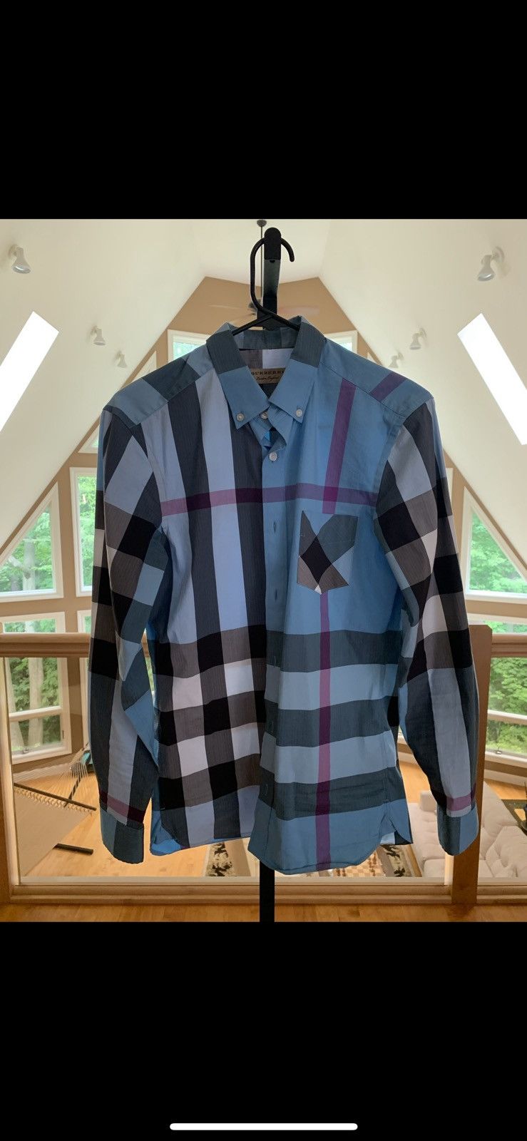 Image of Burberry Check Shirt in Blue, Men's (Size XS)