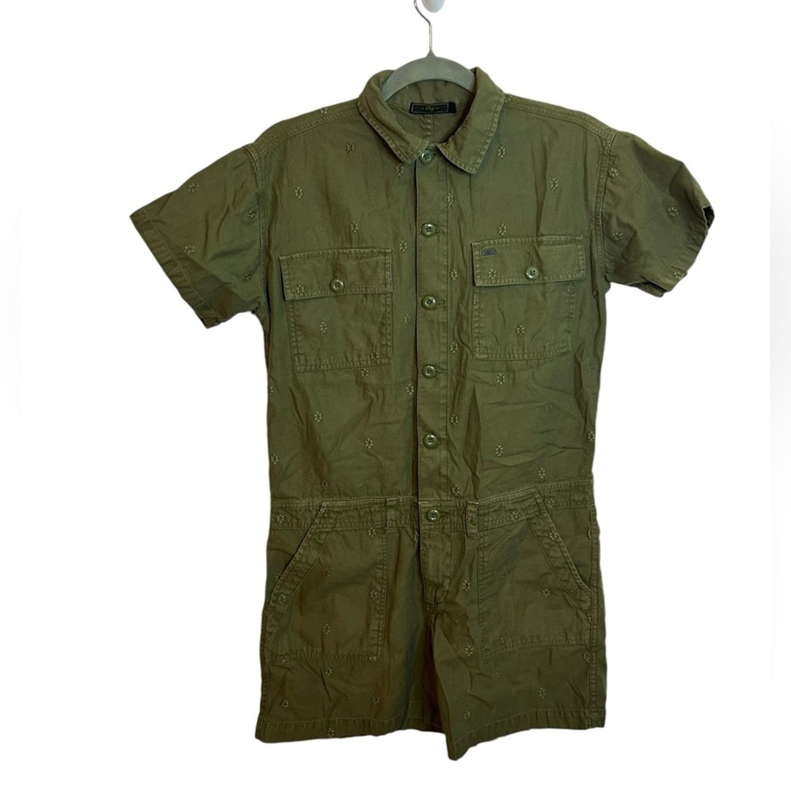 Obey Obey Olive Green Embroidered Utility Romper Size 27" / US 4 / IT 40 - 1 Thumbnail