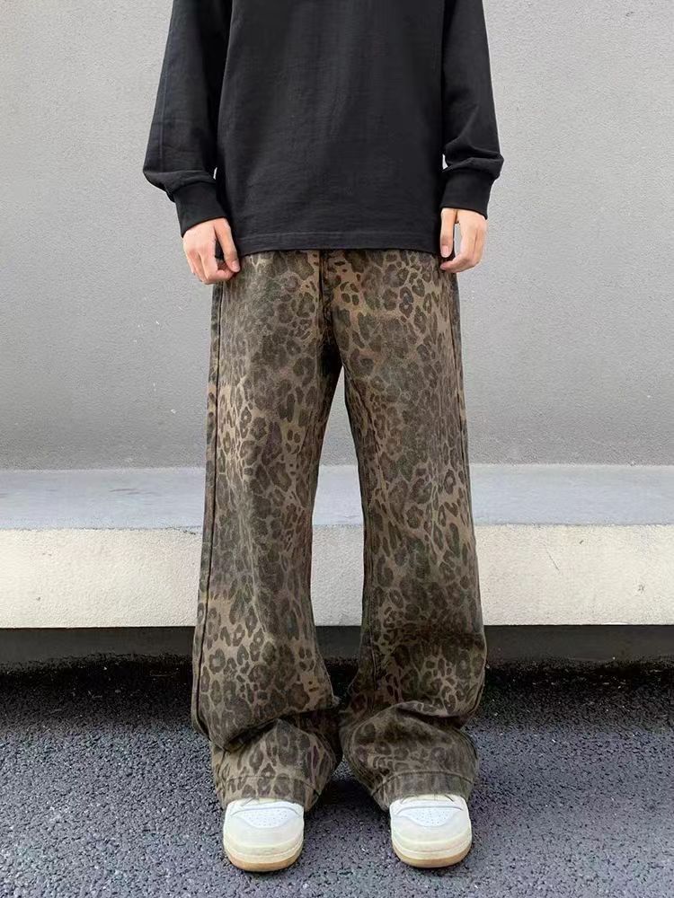Vintage Brown Leopard Print Straight Leg Micro Jeans