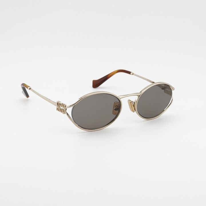 Miu Miu Miu Miu MU52YS ZVN80Q Sunglasses Gold Oval Frame, Dark Grey Size ONE SIZE - 5 Thumbnail