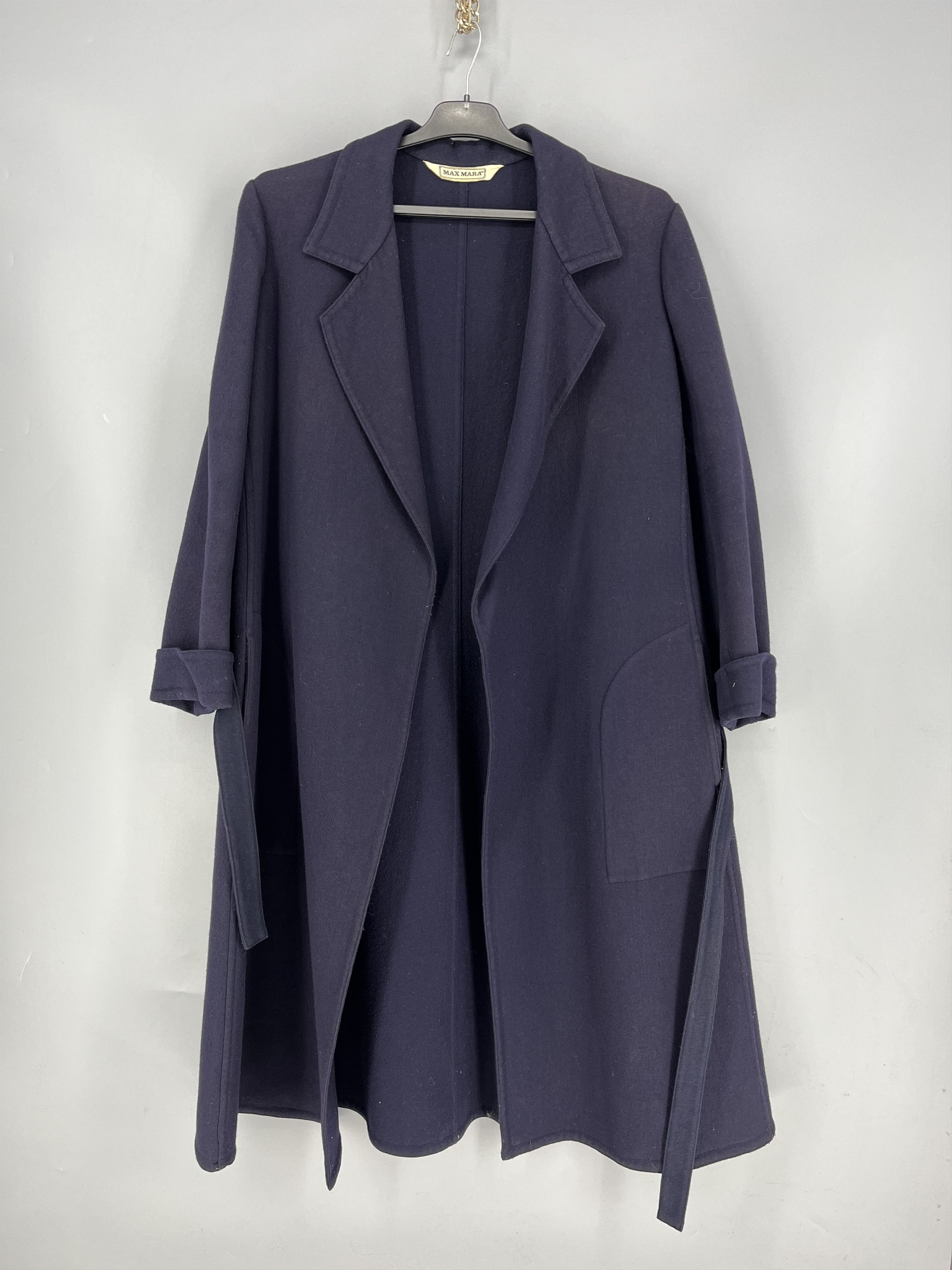 Max Mara Vintage Max Mara Navy Belted Open Front Coat Womens Wrap Size L / US 10 / IT 46 - 1 Thumbnail