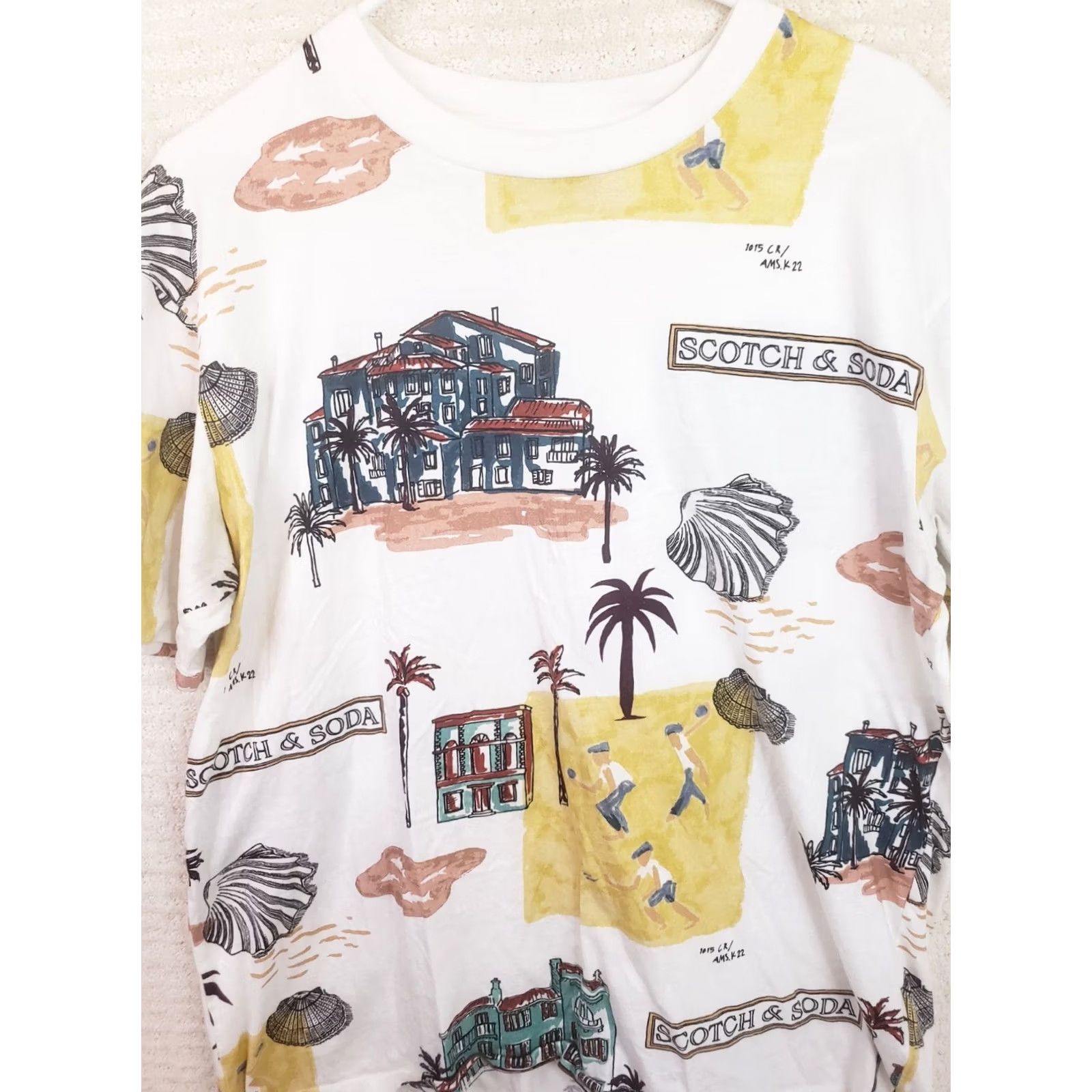 Scotch & Soda SCOTCH & SODA Palm Tree Printed T-Shirt Mens L Endless Summer Tee Tropical Florals Crew Neck Short Sleeve Cotton Knit Green Regular Vintage? Size US L / EU 52-54 / 3 - 2 Thumbnail