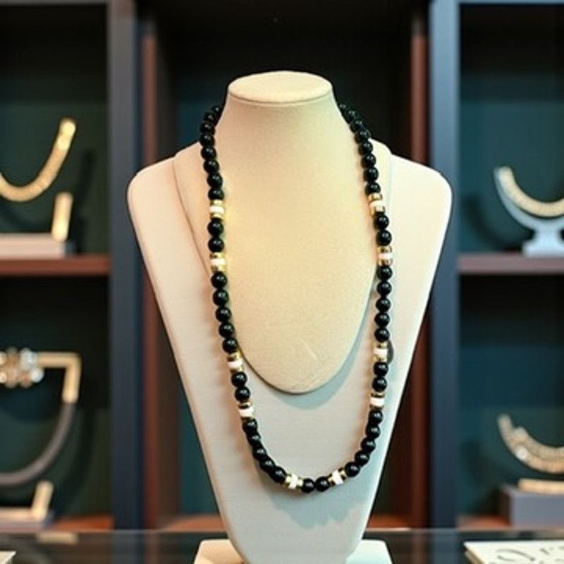 Vintage Vintage Napier Black Bead Necklace-Gold Tone Spacers-30'' Size ONE SIZE - 6 Thumbnail