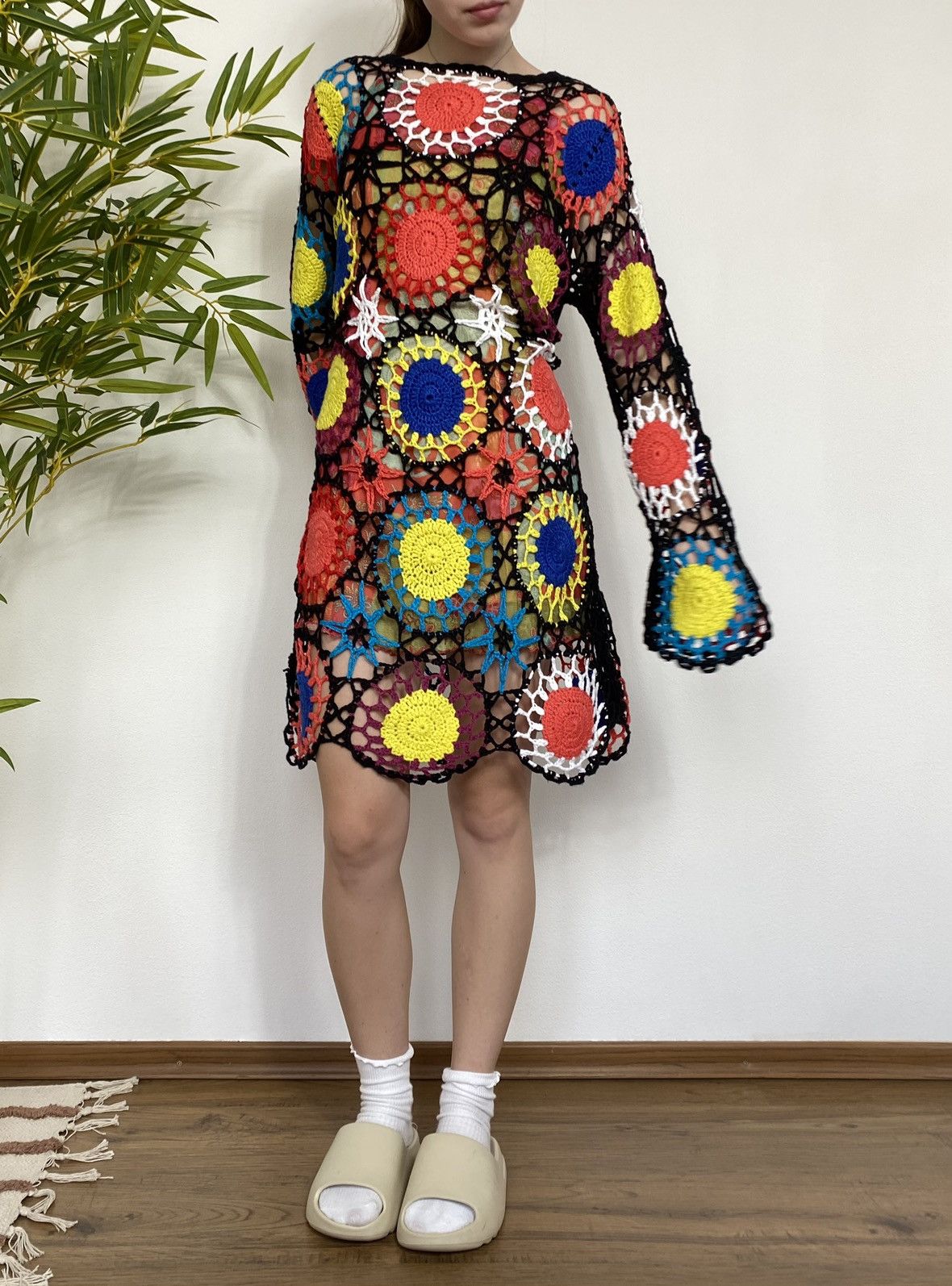 Vintage AVANT GARDE MESH Y2K TIE-DYE DRESS Size M / US 6-8 / IT 42-44 - 2 Thumbnail