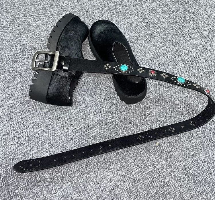 Japanese Brand × Vintage Retro punk design gemstone beaded leather buckle belt Size ONE SIZE - 3 Thumbnail