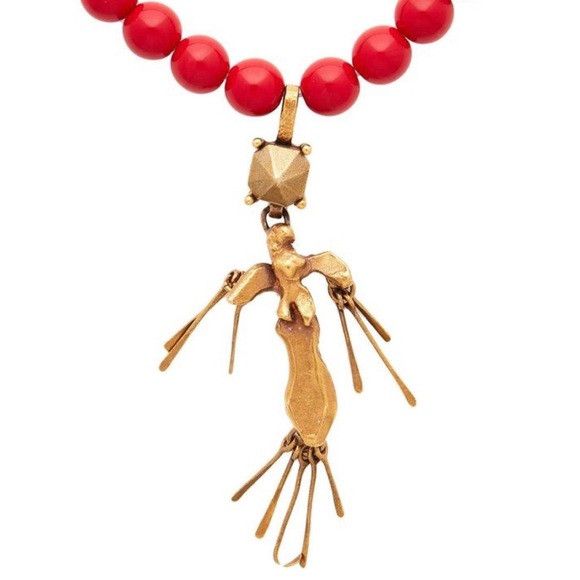Valentino Red Beaded Ribbon Necklace with Gold Pendant Size ONE SIZE - 5 Thumbnail