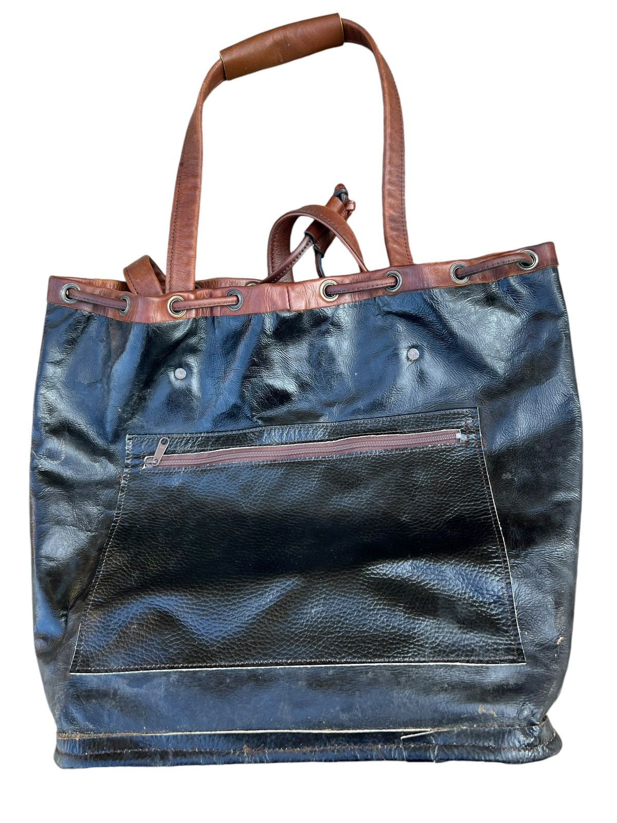 Leather Vintage K. Murata Japan Fade Patina Patchwork Tote Bag Size ONE SIZE - 23 Thumbnail