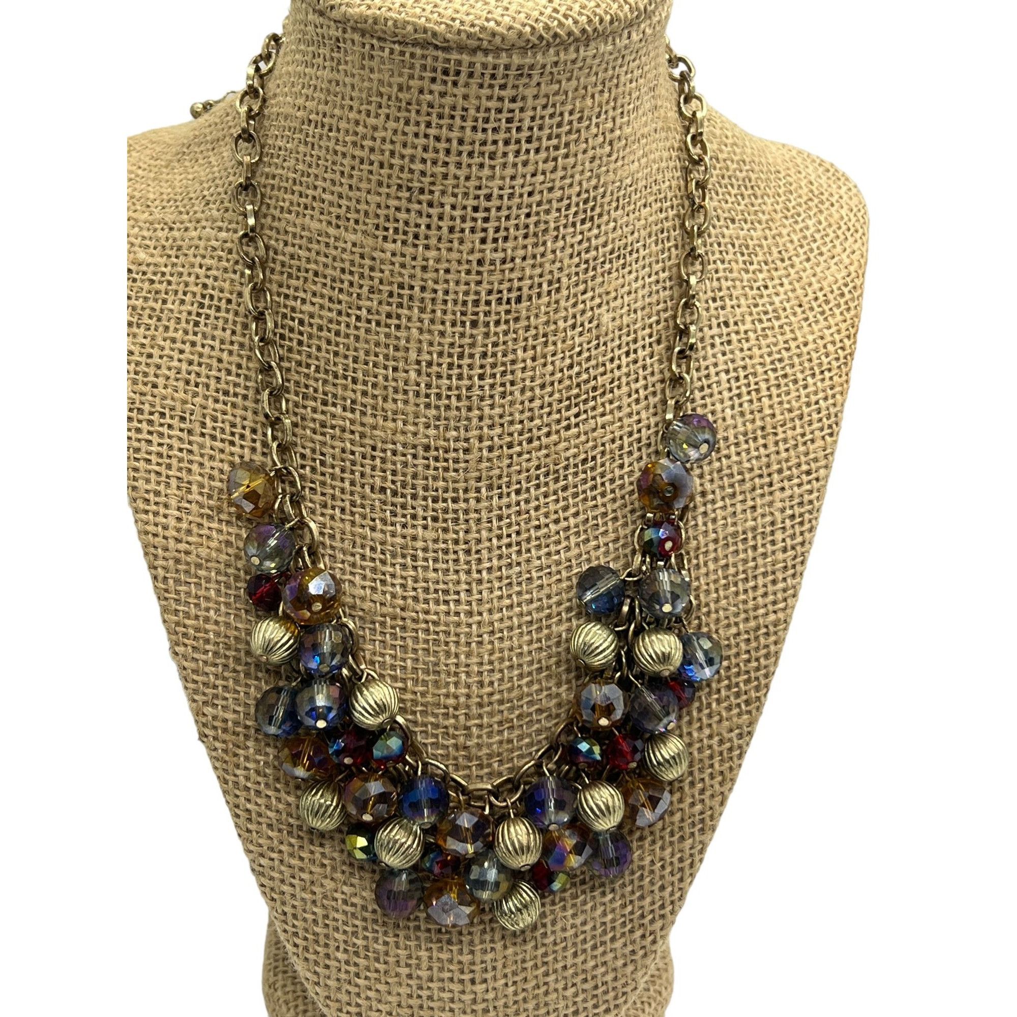 Other Iridescent Glass Bead Gold Tone Bib Necklace Statement Adjus Size ONE SIZE - 1 Thumbnail