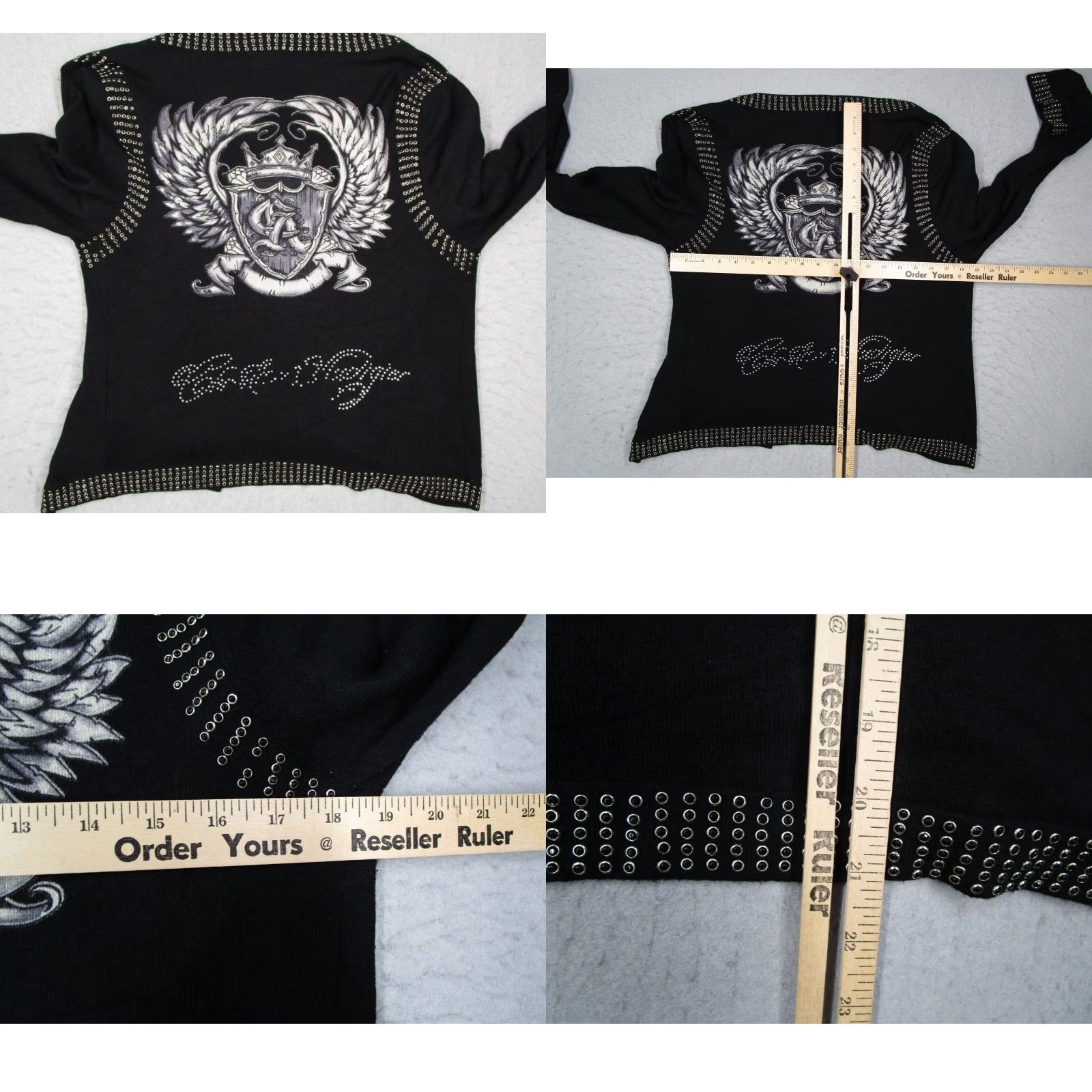Vintage Christian Audigier Studded Cardigan Sweater Women Medium Black Long Sleeve Asymmetrical Size M / US 6-8 / IT 42-44 - 8 Thumbnail