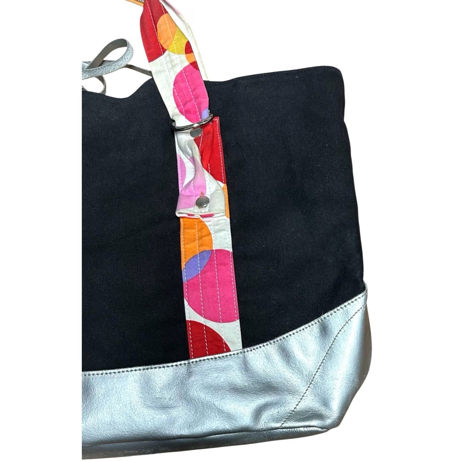Vintage Jack Gomme Paris Canvas Shoulder Bag Women's Tote Bag Black Silver Polka Dot Size ONE SIZE - 3 Thumbnail