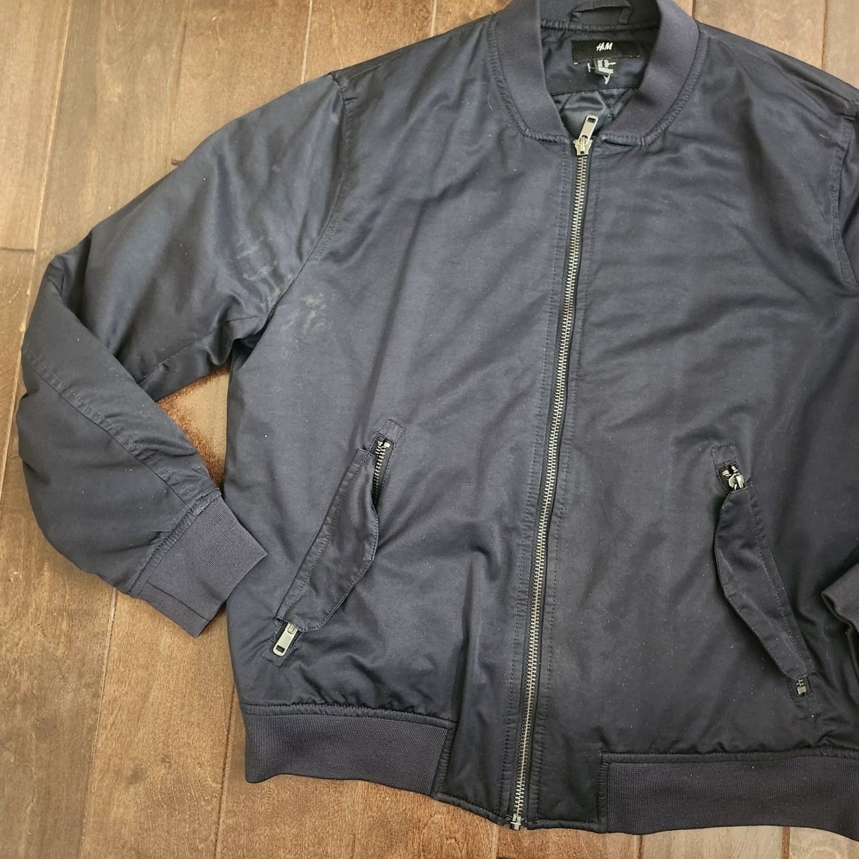 H&M H&M Bomber Jacket Mens XL Black Full Zip (Minor Stains) Size US XL / EU 56 / 4 - 3 Thumbnail