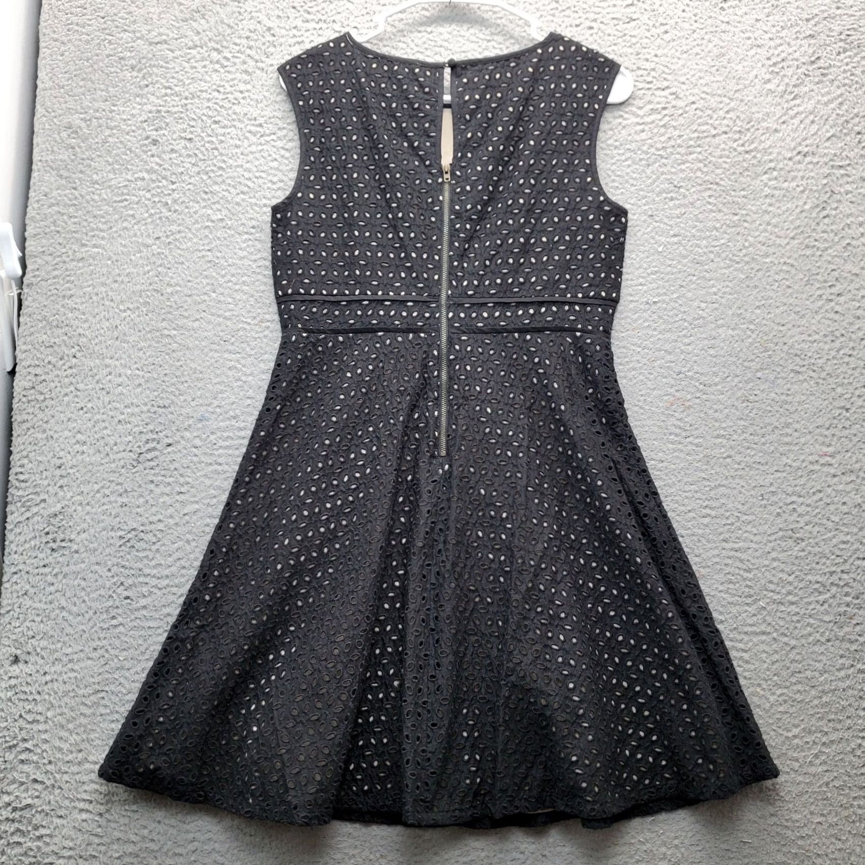 Loft LOFT Womens 4P Black Sleeveless A-Line Dress Zip Round Neck Lined Eyelet Midi Casual Party/Cocktail Shirt Dress Womens Size 4P Black Size S / US 4 / IT 40 - 2 Thumbnail