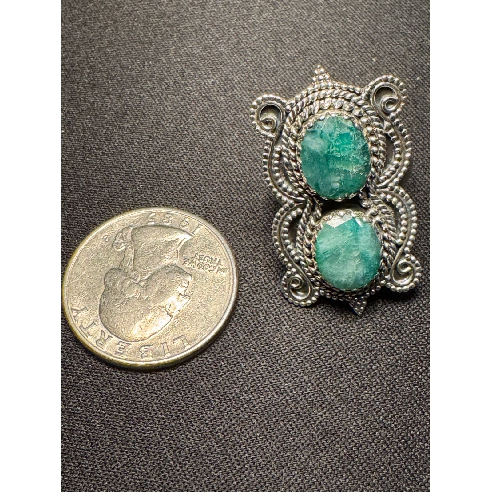 Other Vintage 925 Sterling Silver Double Jadeite Ring Size 7 Size ONE SIZE - 6 Thumbnail