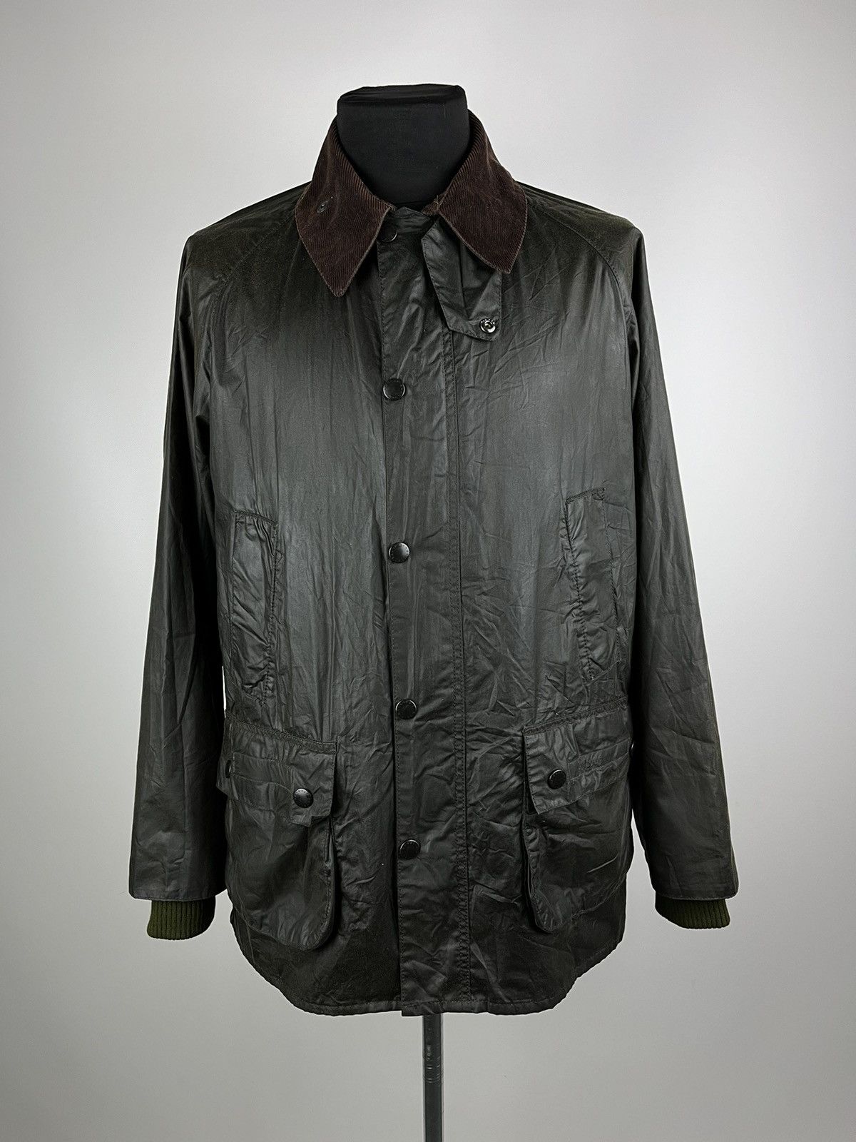 image of Barbour Border Wax Jacket Sage Green Waterproof Coat Mens (Size Large)